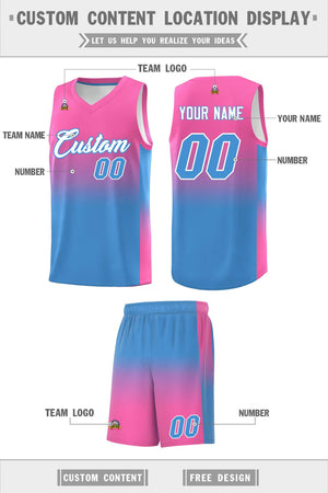 Custom Pink Powder Blue Gradient Fashion Sets Sports Uniform Basketball Jersey