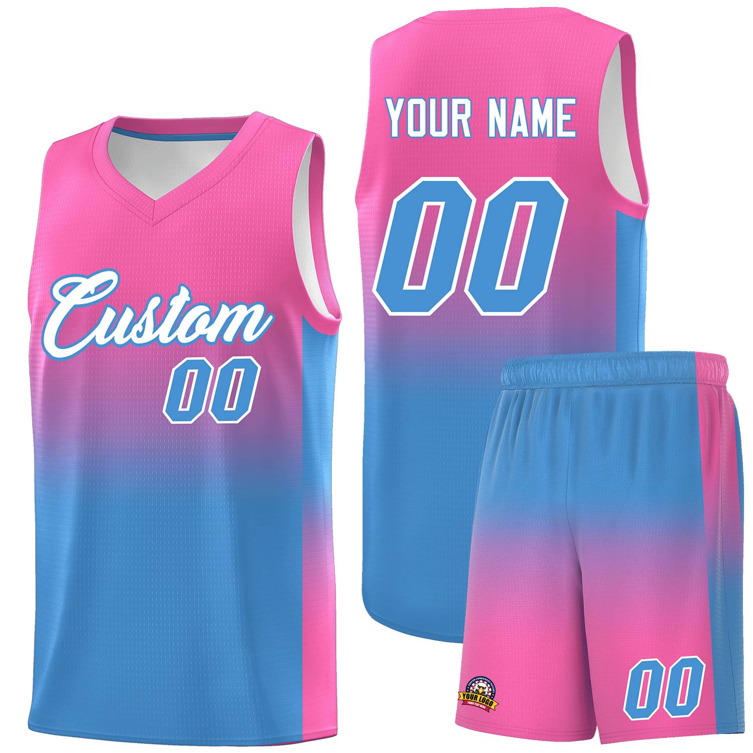 Custom Pink Powder Blue Gradient Fashion Sets Sports Uniform Basketball Jersey