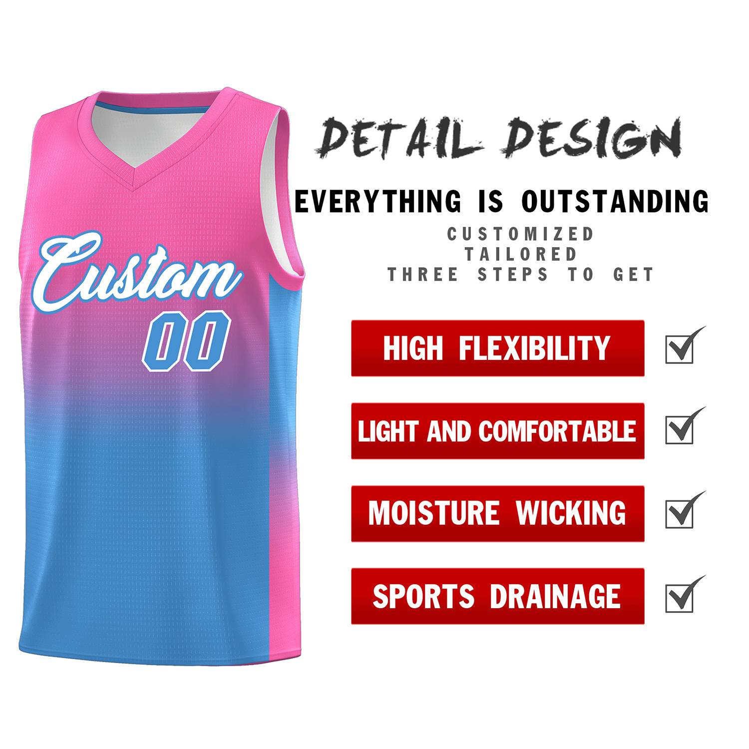 Custom Pink Powder Blue Gradient Fashion Sets Sports Uniform Basketball Jersey