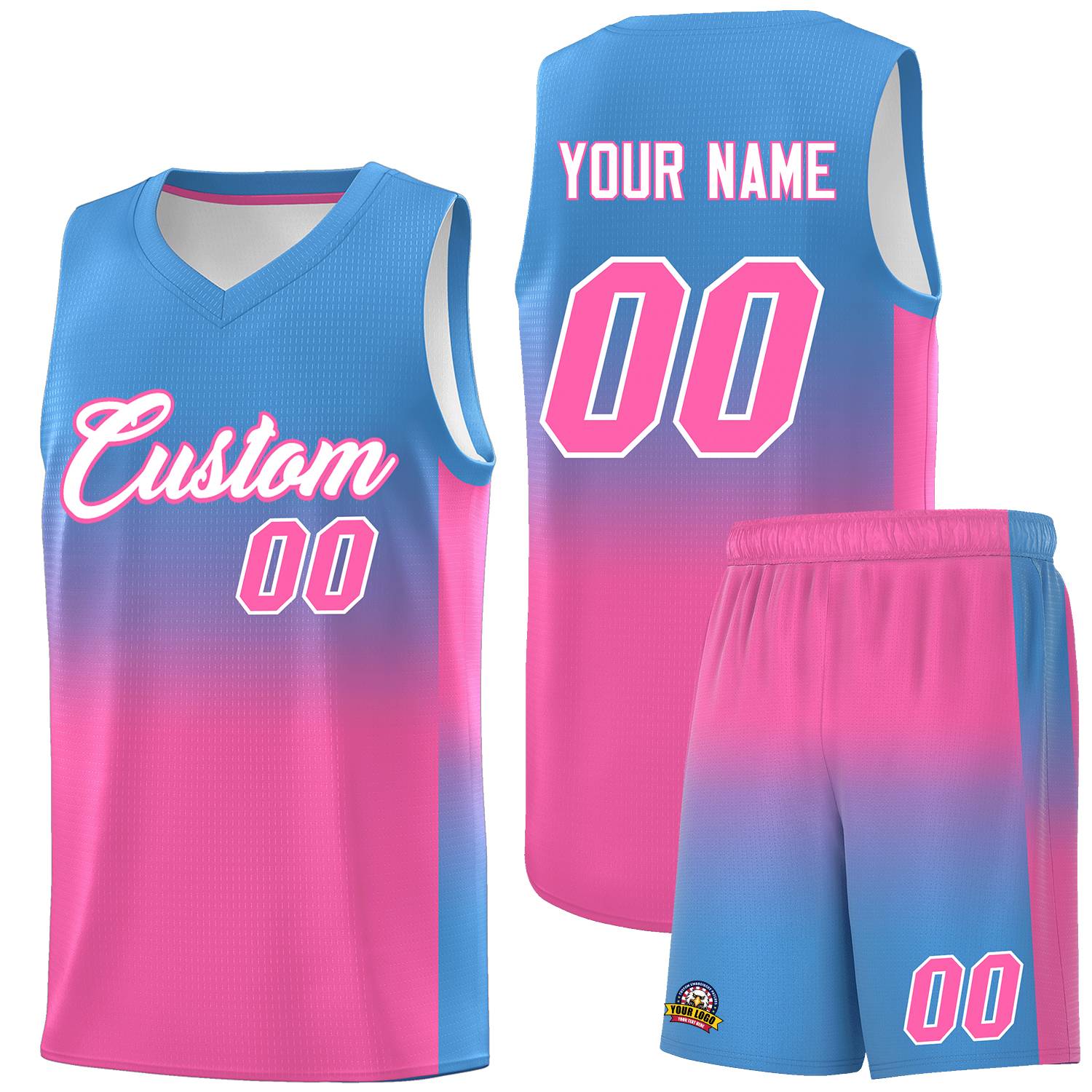 Custom Powder Blue Pink Gradient Fashion Sets Sports Uniform Basketball Jersey