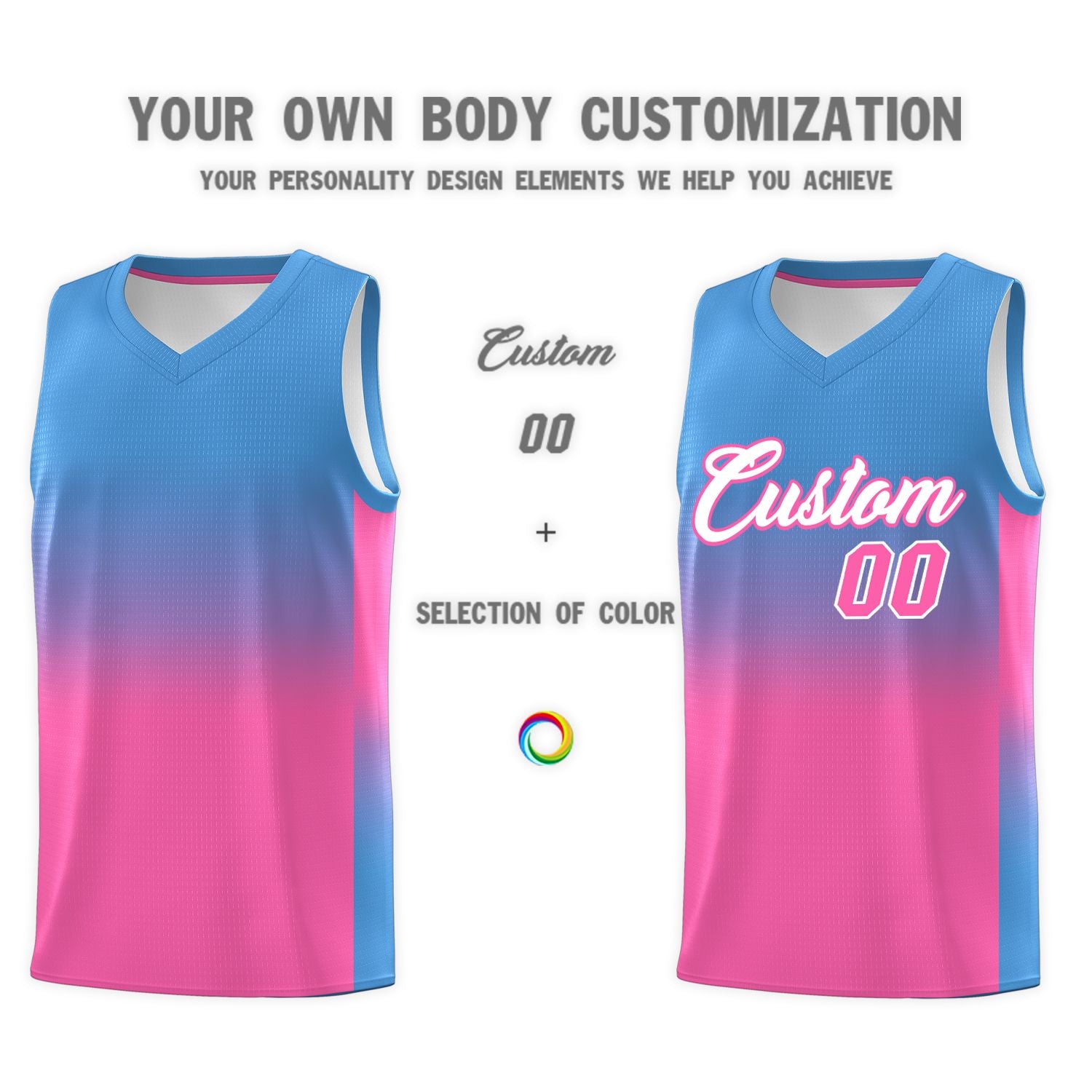 Custom Powder Blue Pink Gradient Fashion Sets Sports Uniform Basketball Jersey