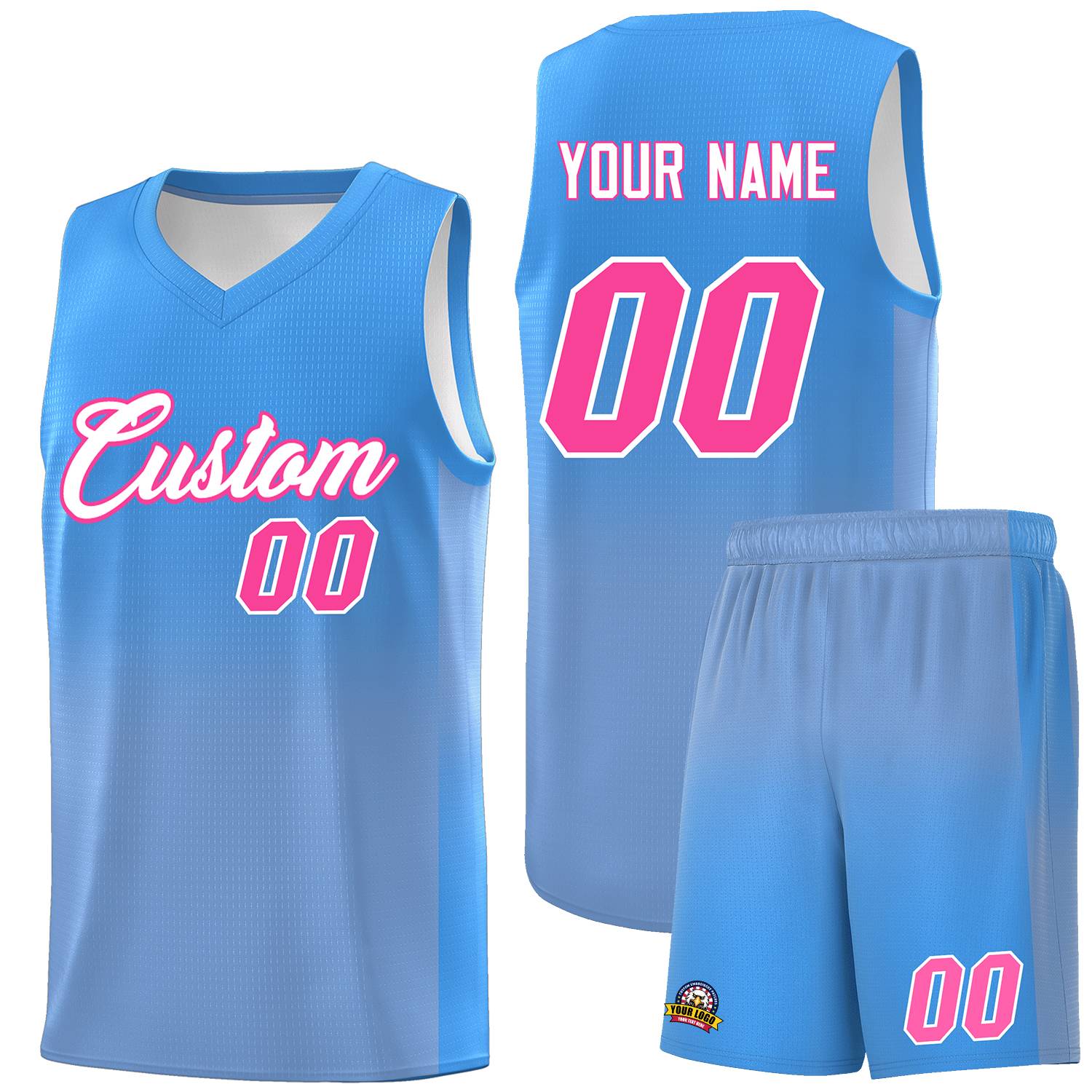 Custom Powder Blue Light Blue Gradient Fashion Sets Sports Uniform Basketball Jersey