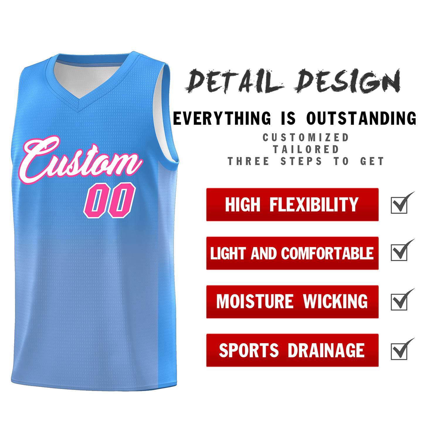 Custom Powder Blue Light Blue Gradient Fashion Sets Sports Uniform Basketball Jersey