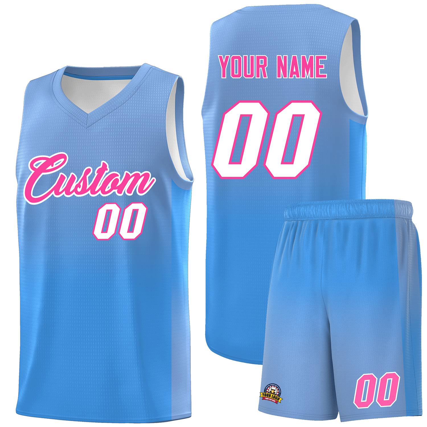 Custom Light Blue Powder Blue Gradient Fashion Sets Sports Uniform Basketball Jersey