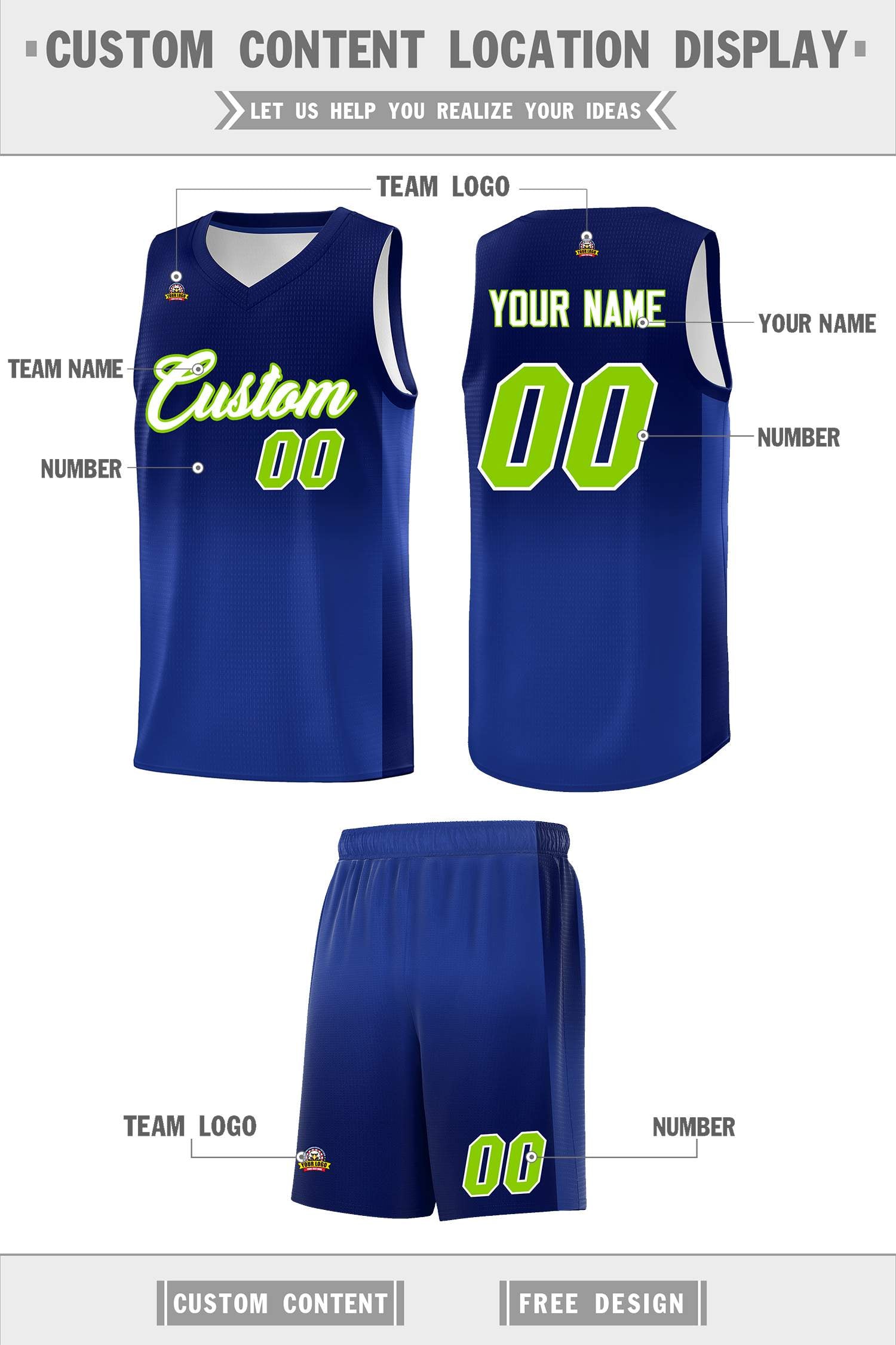 Custom Navy Royal Gradient Fashion Sets Sports Uniform Basketball Jersey