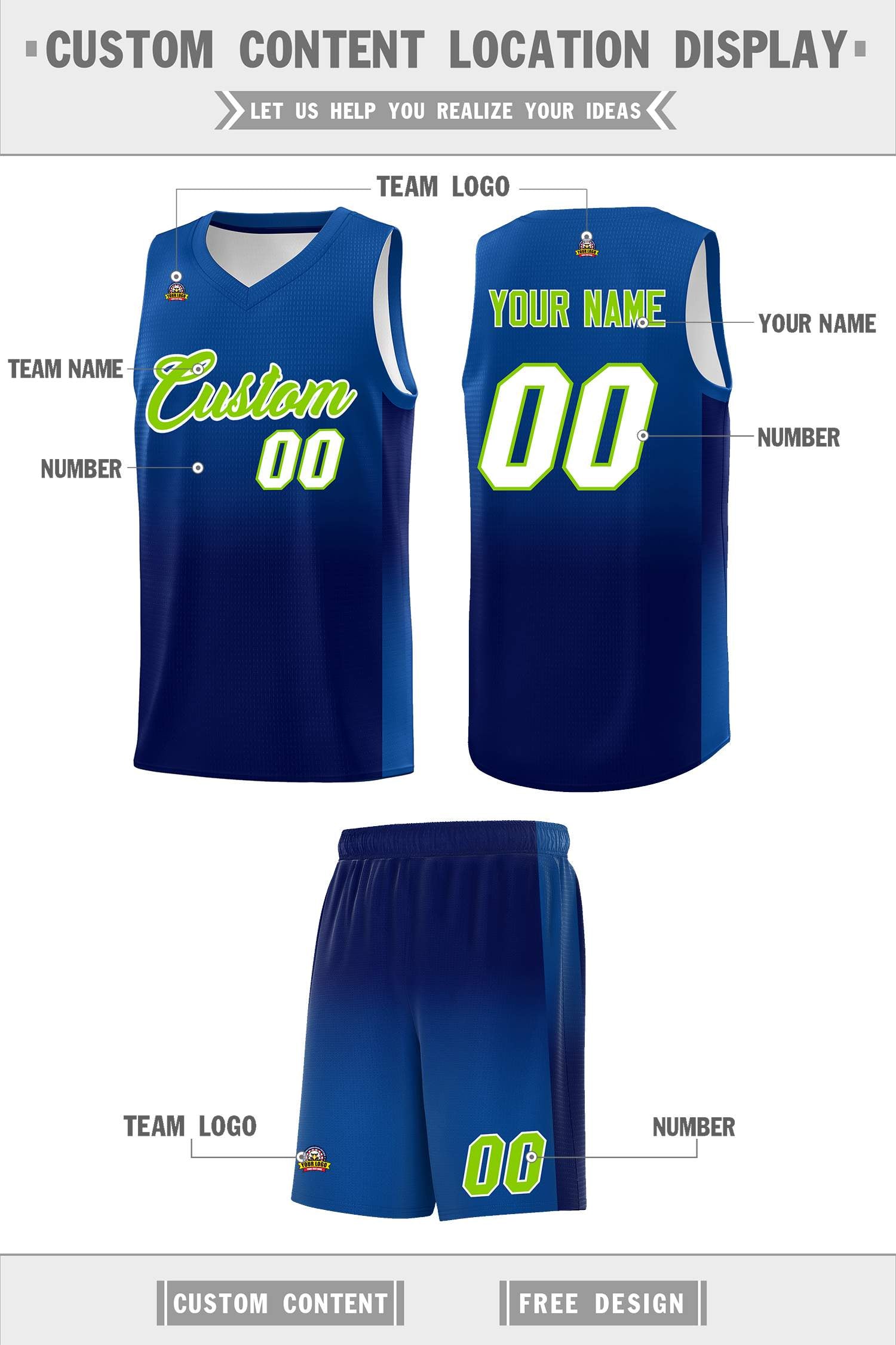 Custom Royal Navy Gradient Fashion Sets Sports Uniform Basketball Jersey