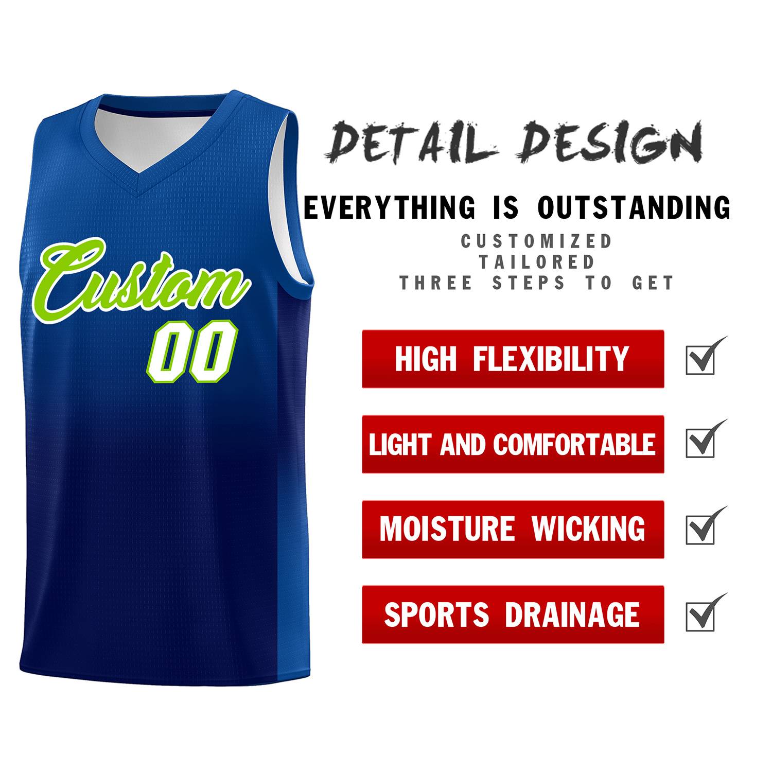 Custom Royal Navy Gradient Fashion Sets Sports Uniform Basketball Jersey