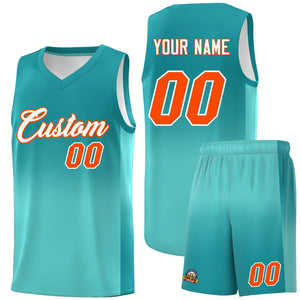 Custom Aqua Bright Green Gradient Fashion Sets Sports Uniform Basketball Jersey