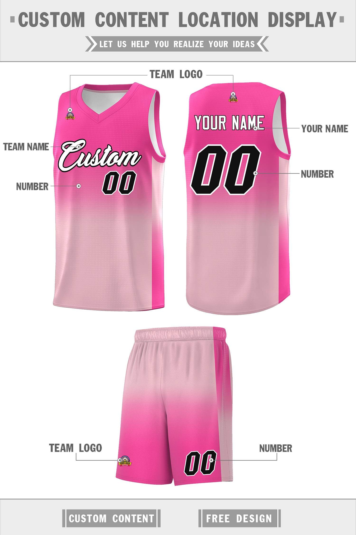 Custom Pink Light Pink Gradient Fashion Sets Sports Uniform Basketball Jersey