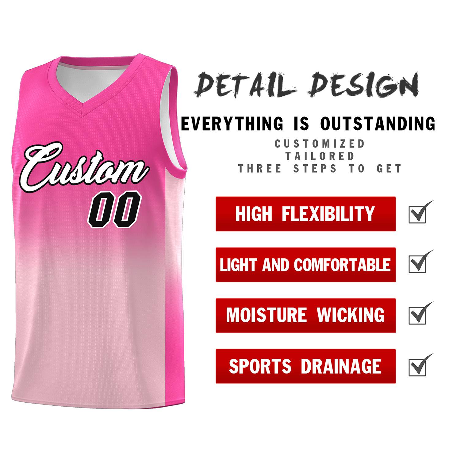 Custom Pink Light Pink Gradient Fashion Sets Sports Uniform Basketball Jersey