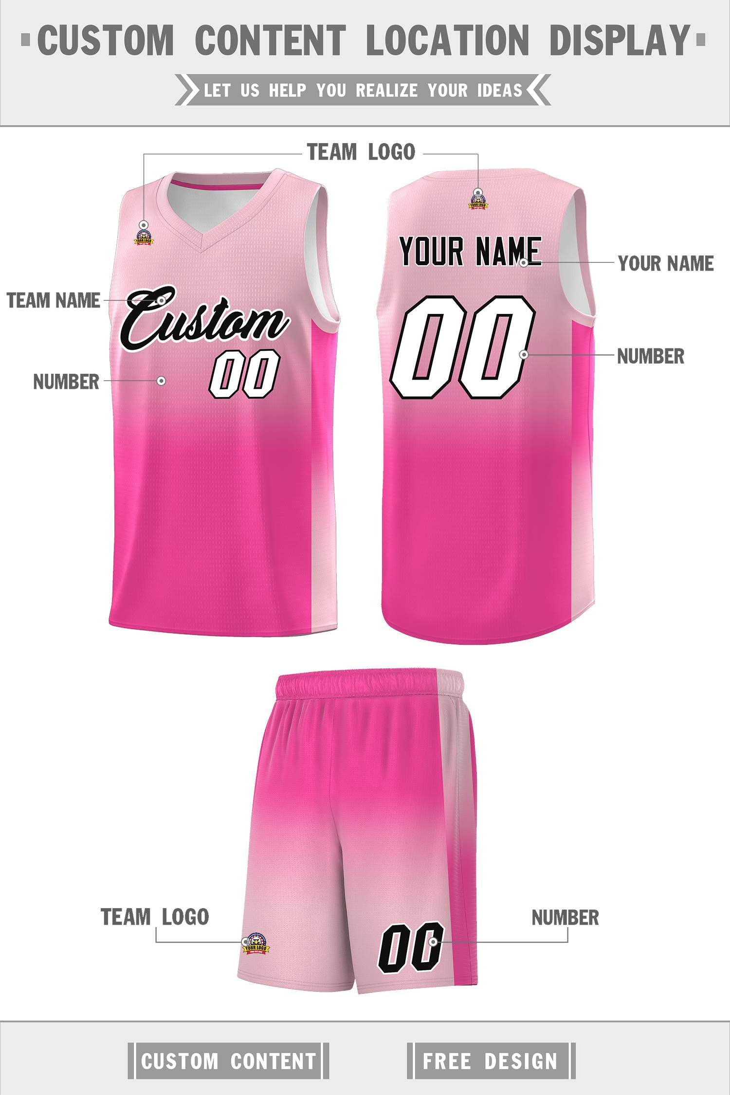 Custom Light Pink Pink Gradient Fashion Sets Sports Uniform Basketball Jersey