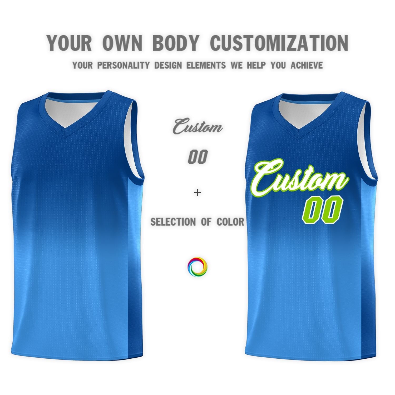 Custom Royal Powder Blue Gradient Fashion Sets Sports Uniform Basketball Jersey