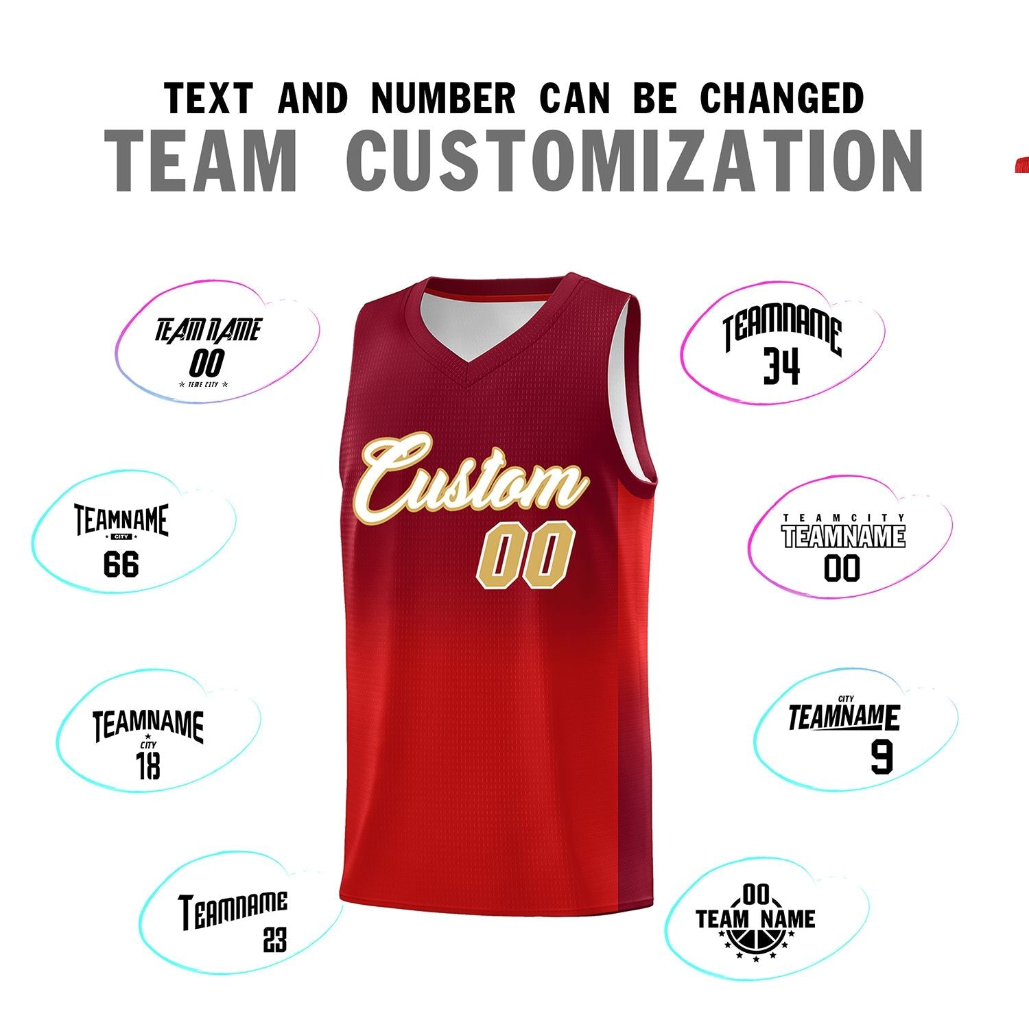 Custom Crimson Red Gradient Fashion Sets Sports Uniform Basketball Jersey