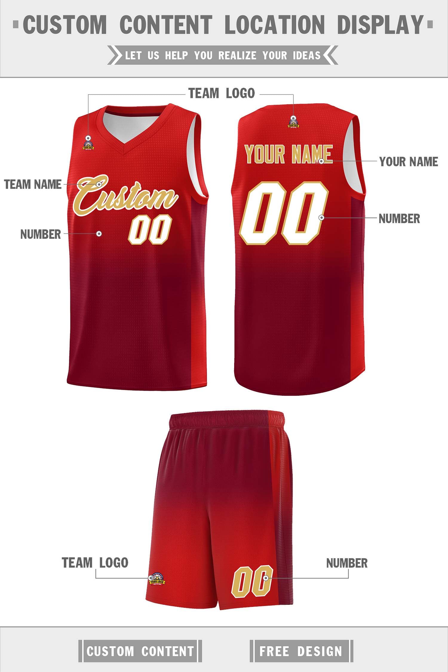 Custom Red Crimson Gradient Fashion Sets Sports Uniform Basketball Jersey