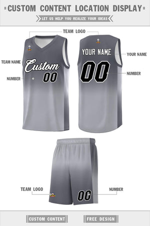 Custom Dark Gray Gray Gradient Fashion Sets Sports Uniform Basketball Jersey