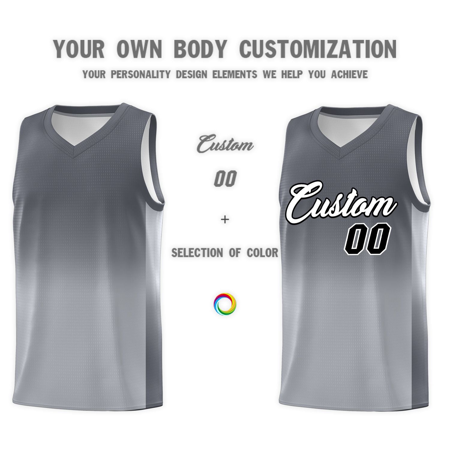 Custom Dark Gray Gray Gradient Fashion Sets Sports Uniform Basketball Jersey