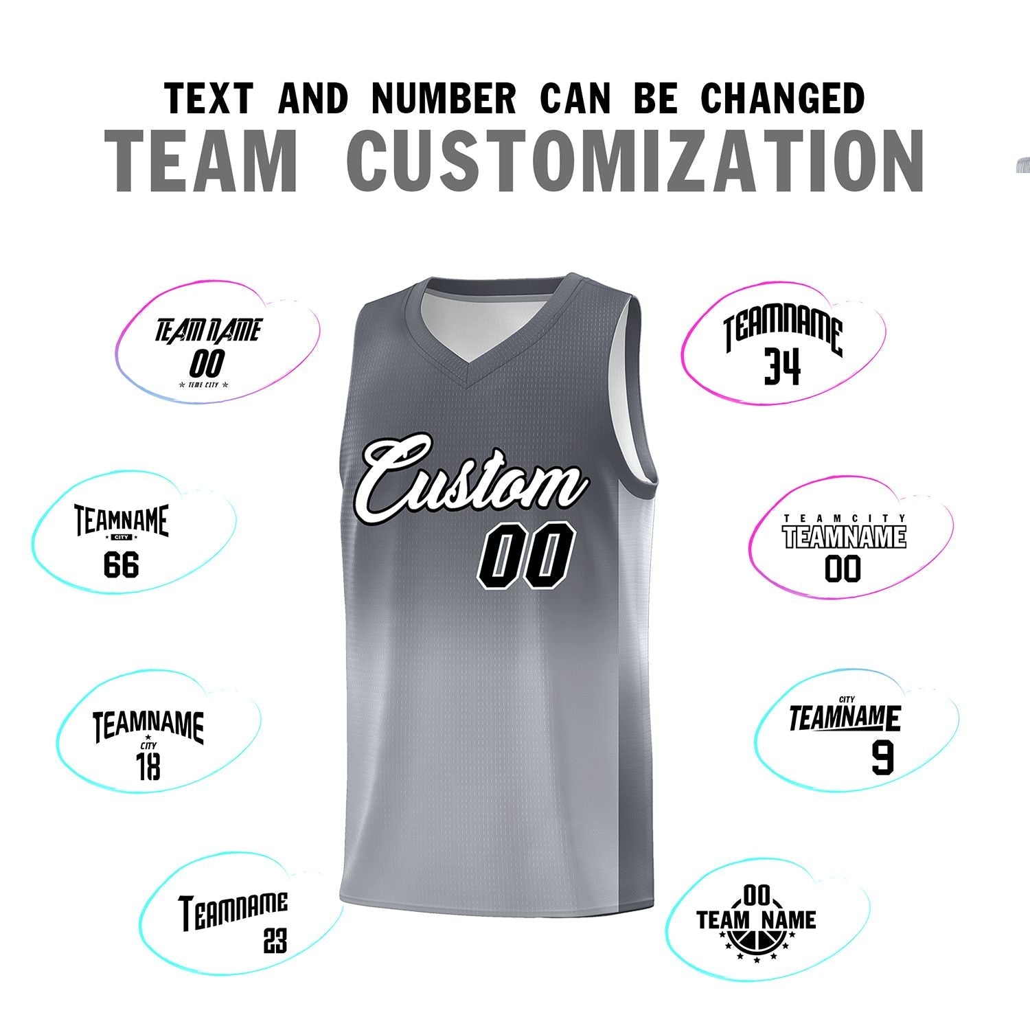 Custom Dark Gray Gray Gradient Fashion Sets Sports Uniform Basketball Jersey