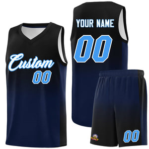 Custom Black Navy Gradient Fashion Sets Sports Uniform Basketball Jersey