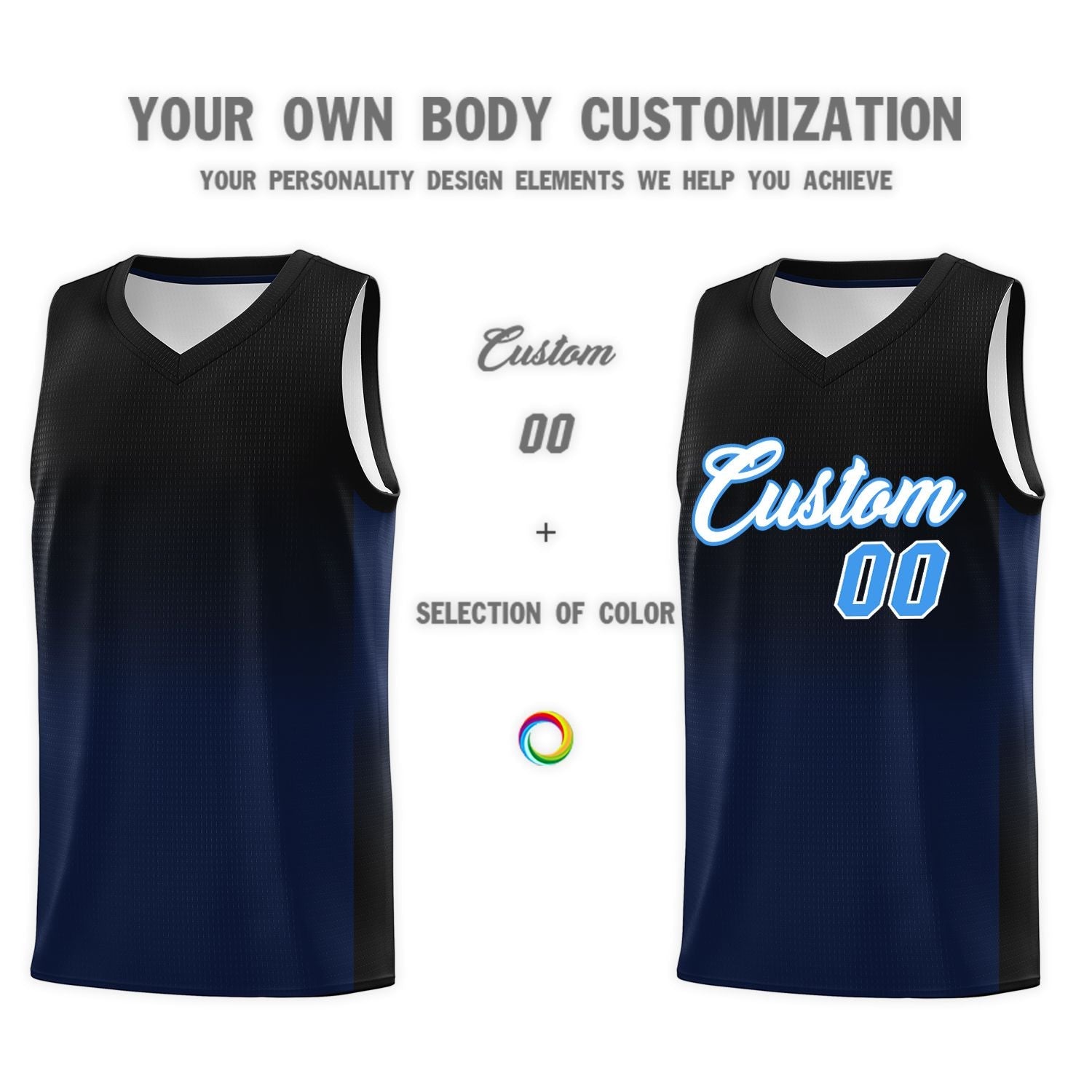 Custom Black Navy Gradient Fashion Sets Sports Uniform Basketball Jersey