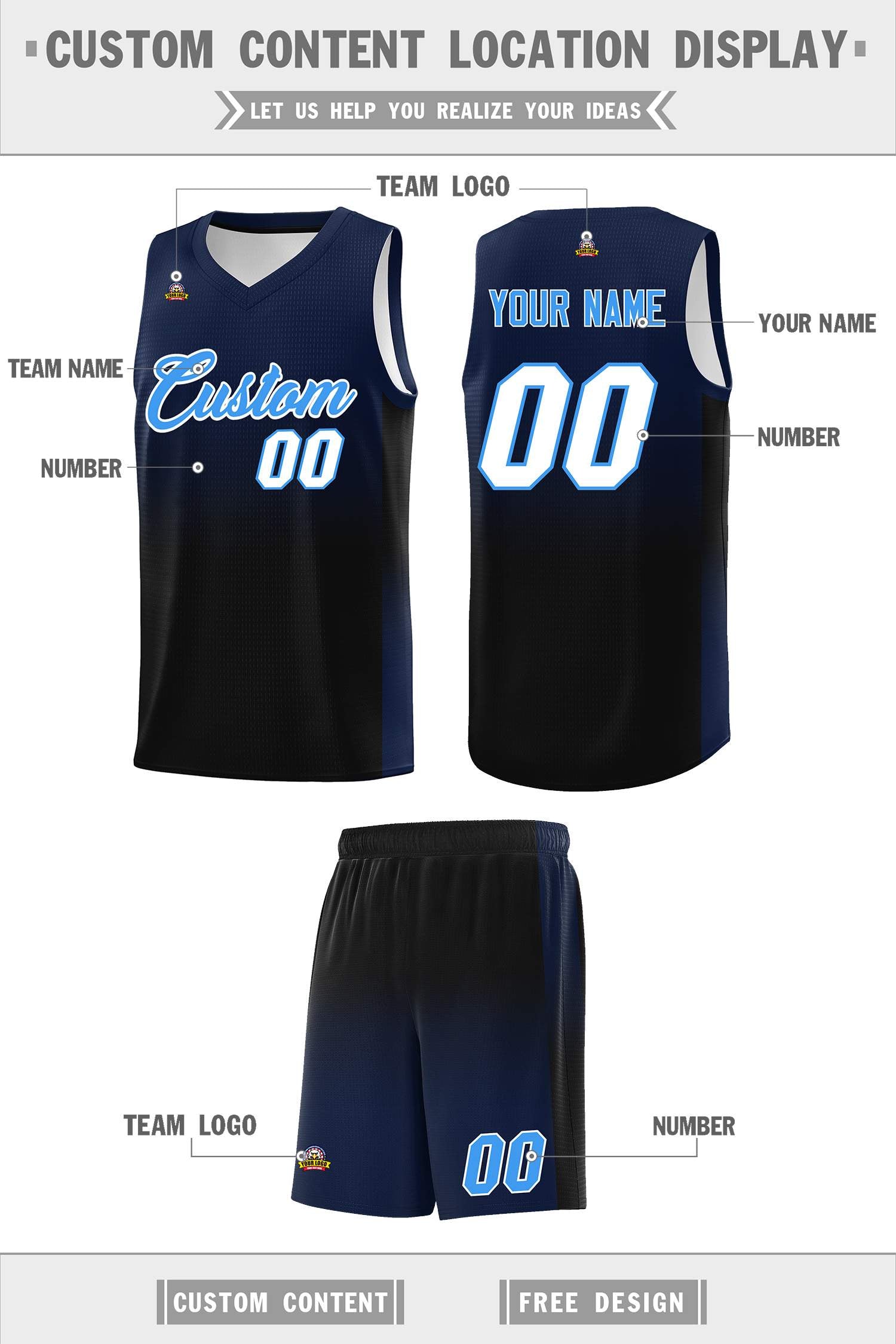 Custom Navy Black Gradient Fashion Sets Sports Uniform Basketball Jersey