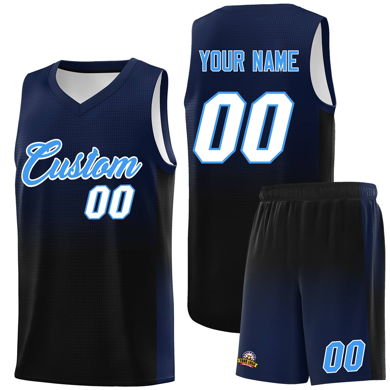 Custom Navy Black Gradient Fashion Sets Sports Uniform Basketball Jersey