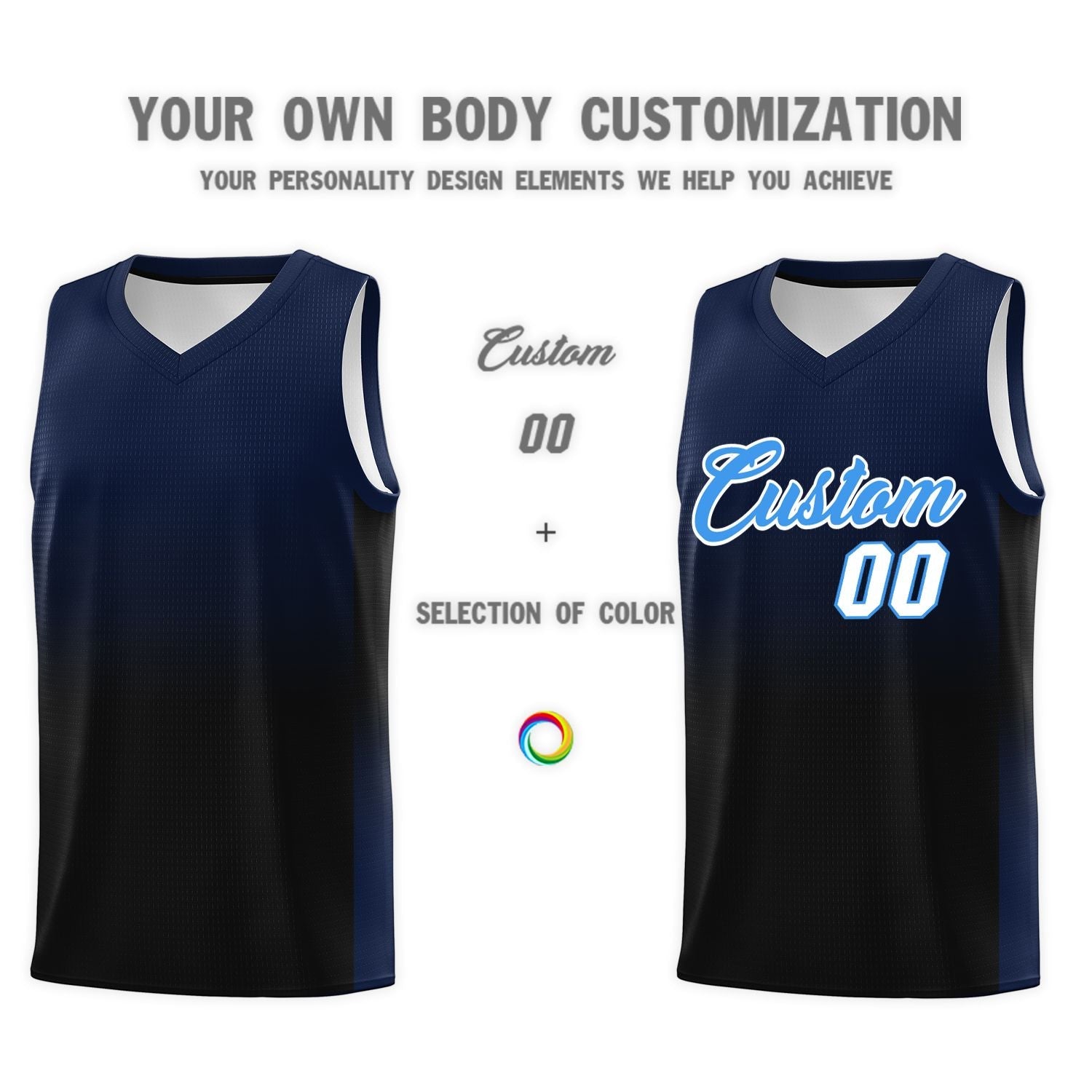 Custom Navy Black Gradient Fashion Sets Sports Uniform Basketball Jersey