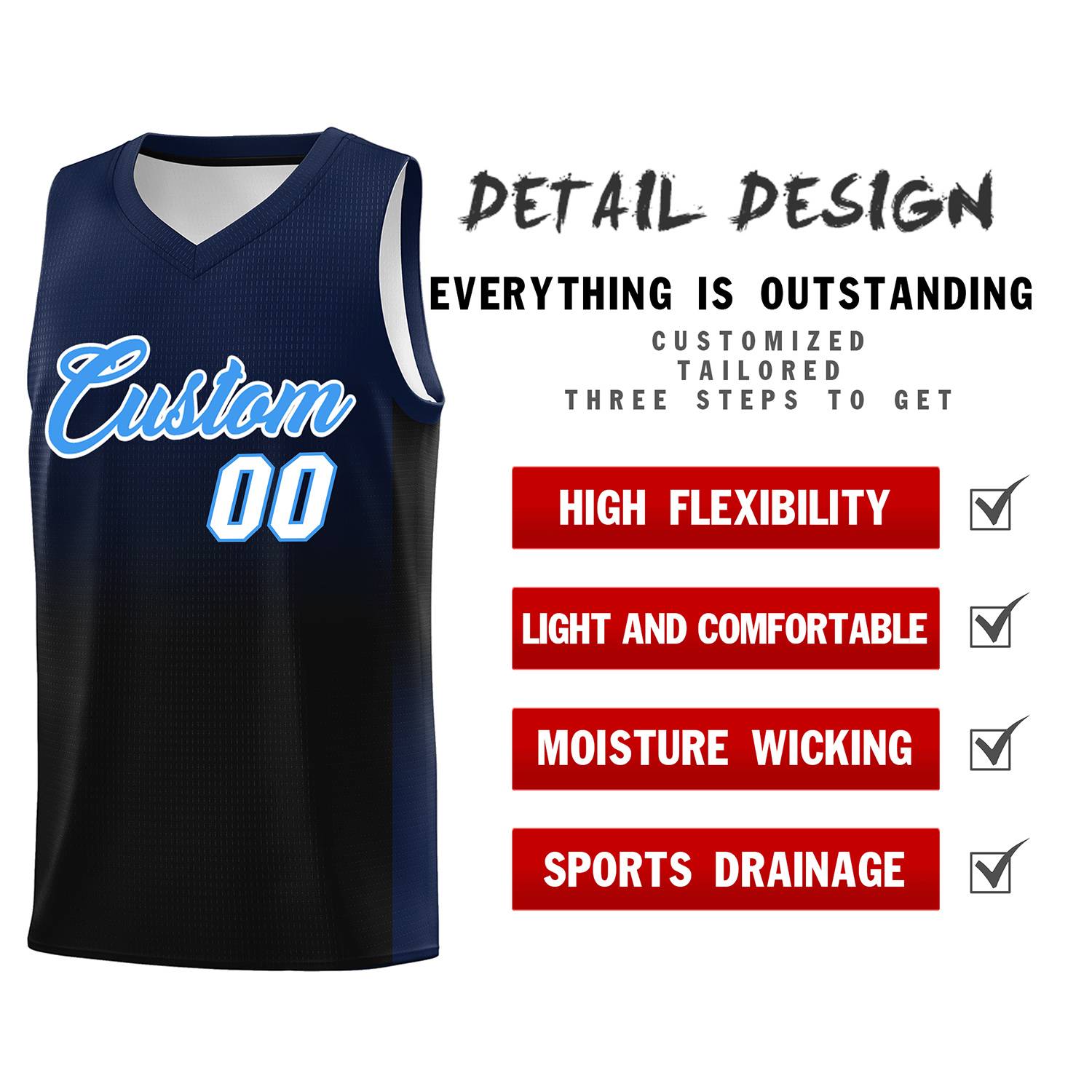 Custom Navy Black Gradient Fashion Sets Sports Uniform Basketball Jersey