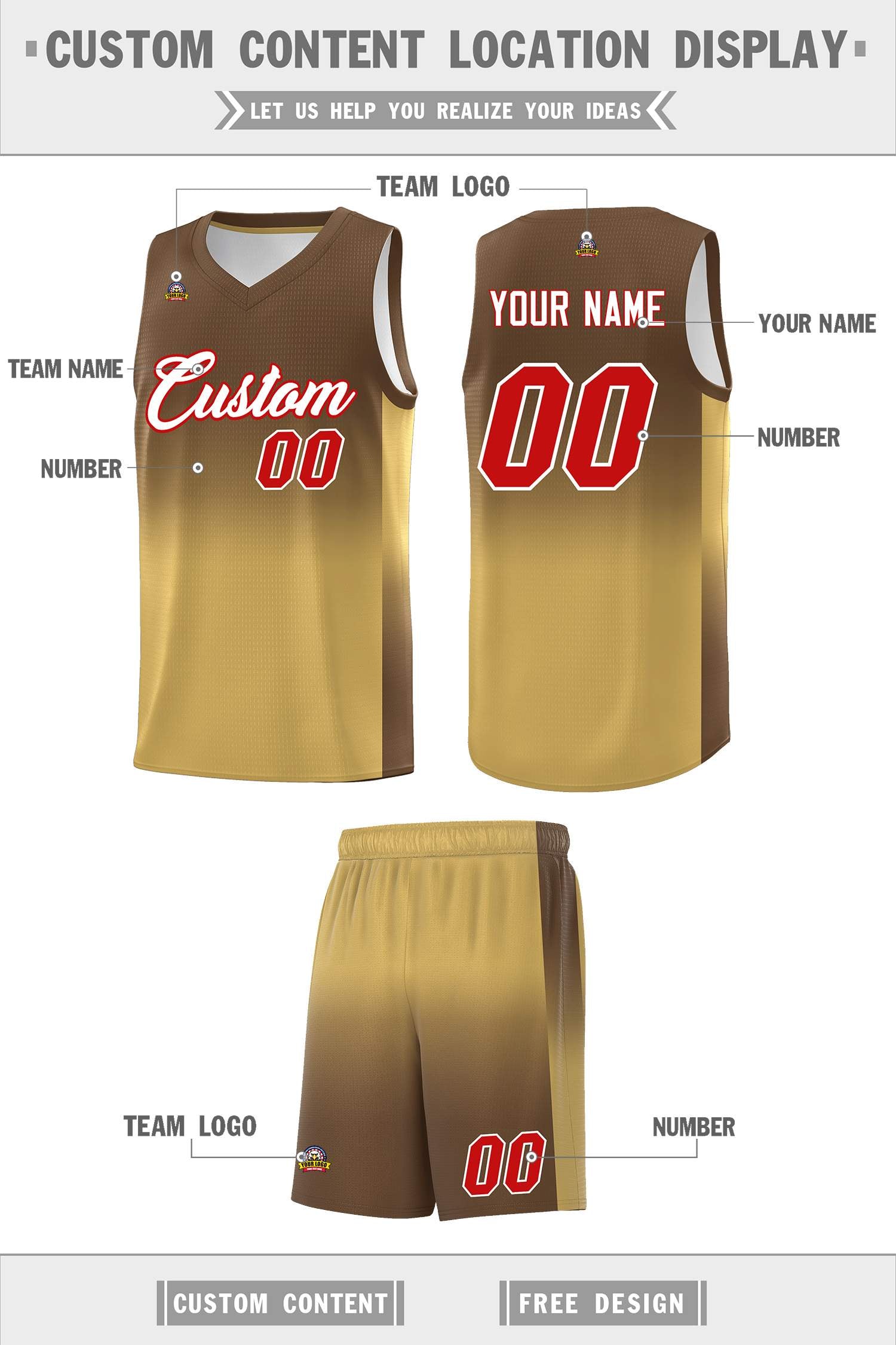 Custom Light Brown Old Gold Gradient Fashion Sets Sports Uniform Basketball Jersey