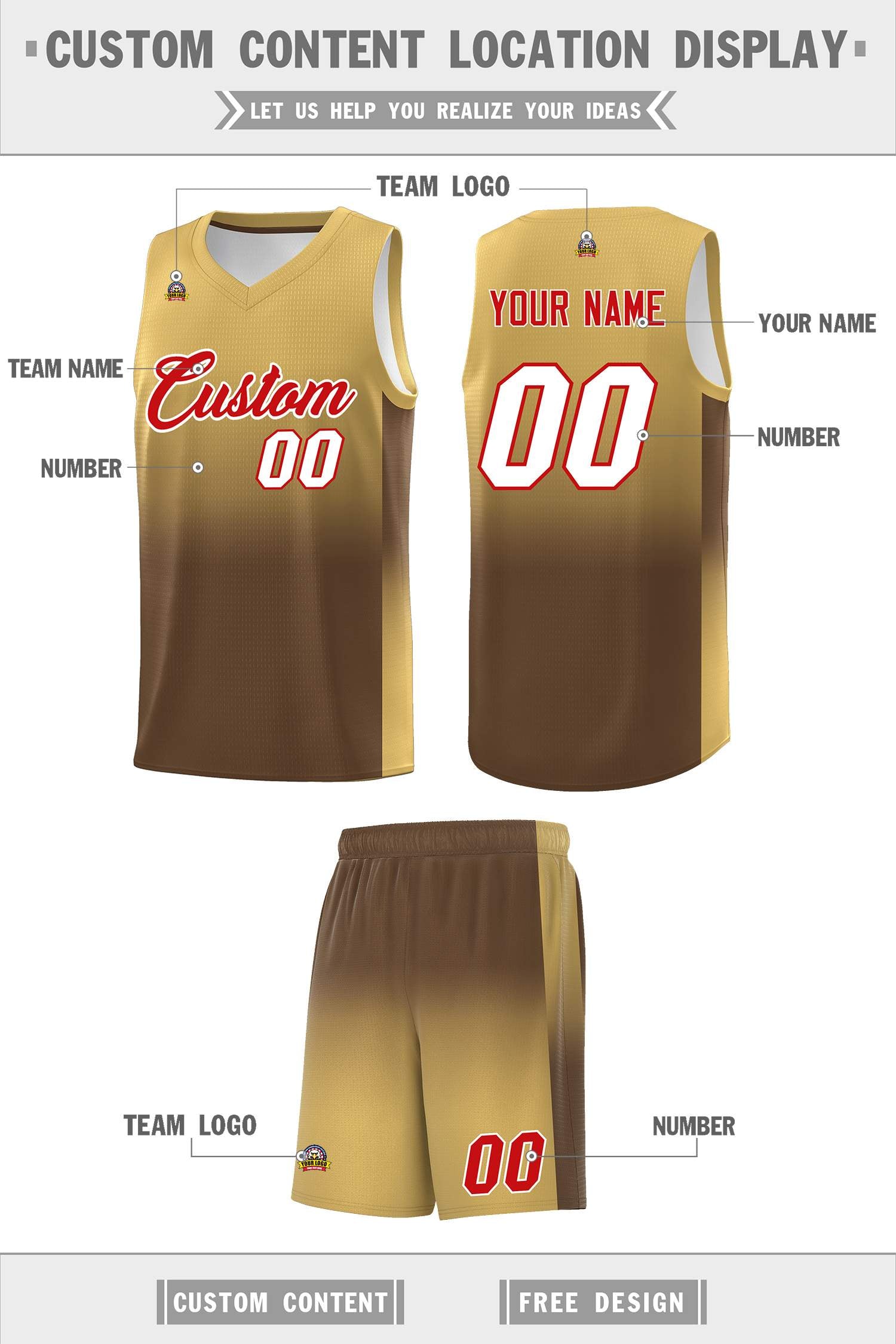 Custom Old Gold Light Brown Gradient Fashion Sets Sports Uniform Basketball Jersey