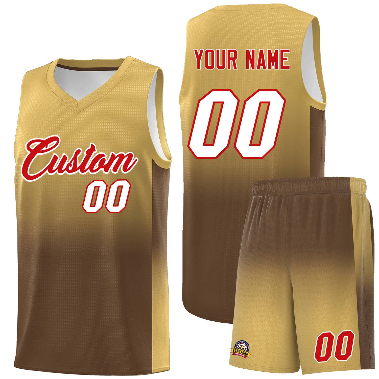 Custom Old Gold Light Brown Gradient Fashion Sets Sports Uniform Basketball Jersey