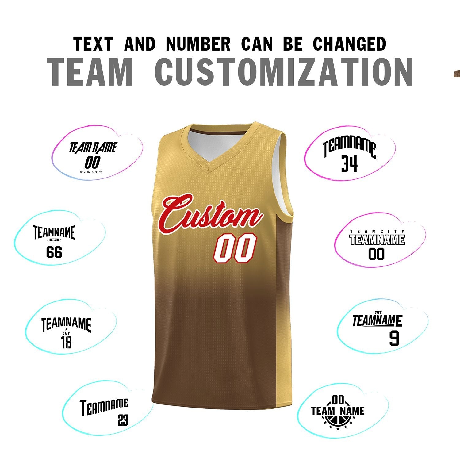 Custom Old Gold Light Brown Gradient Fashion Sets Sports Uniform Basketball Jersey