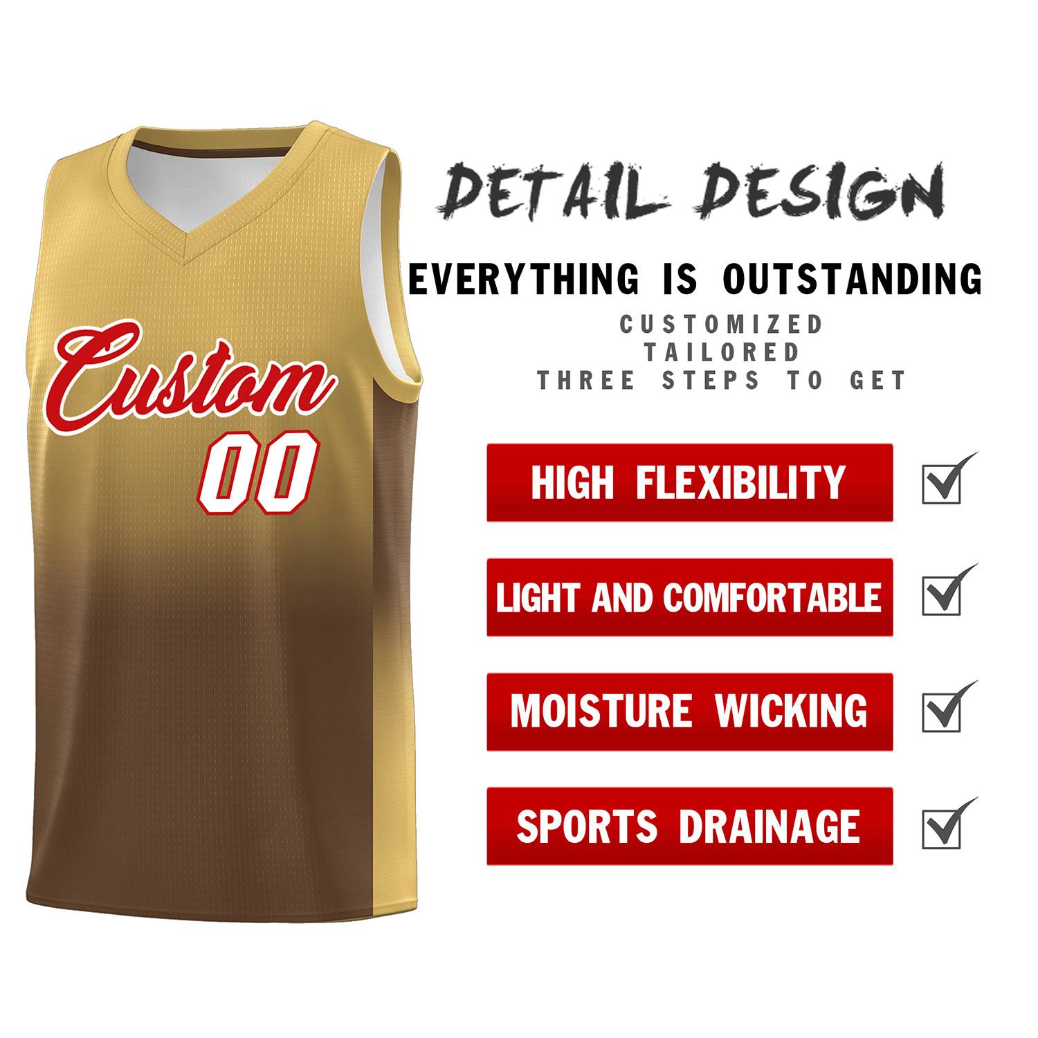 Custom Old Gold Light Brown Gradient Fashion Sets Sports Uniform Basketball Jersey