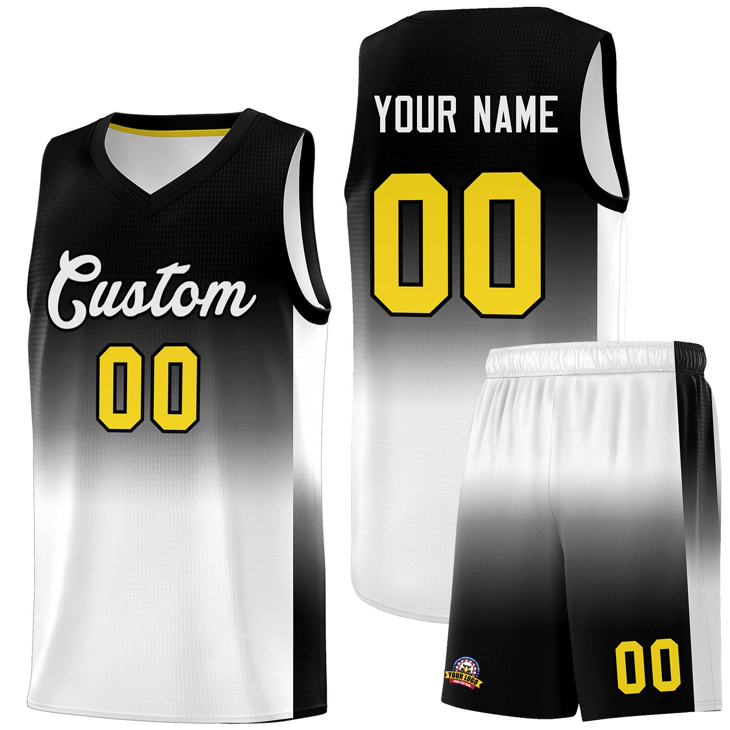 Custom Black White Gradient Fashion Sets Sports Uniform Basketball Jersey