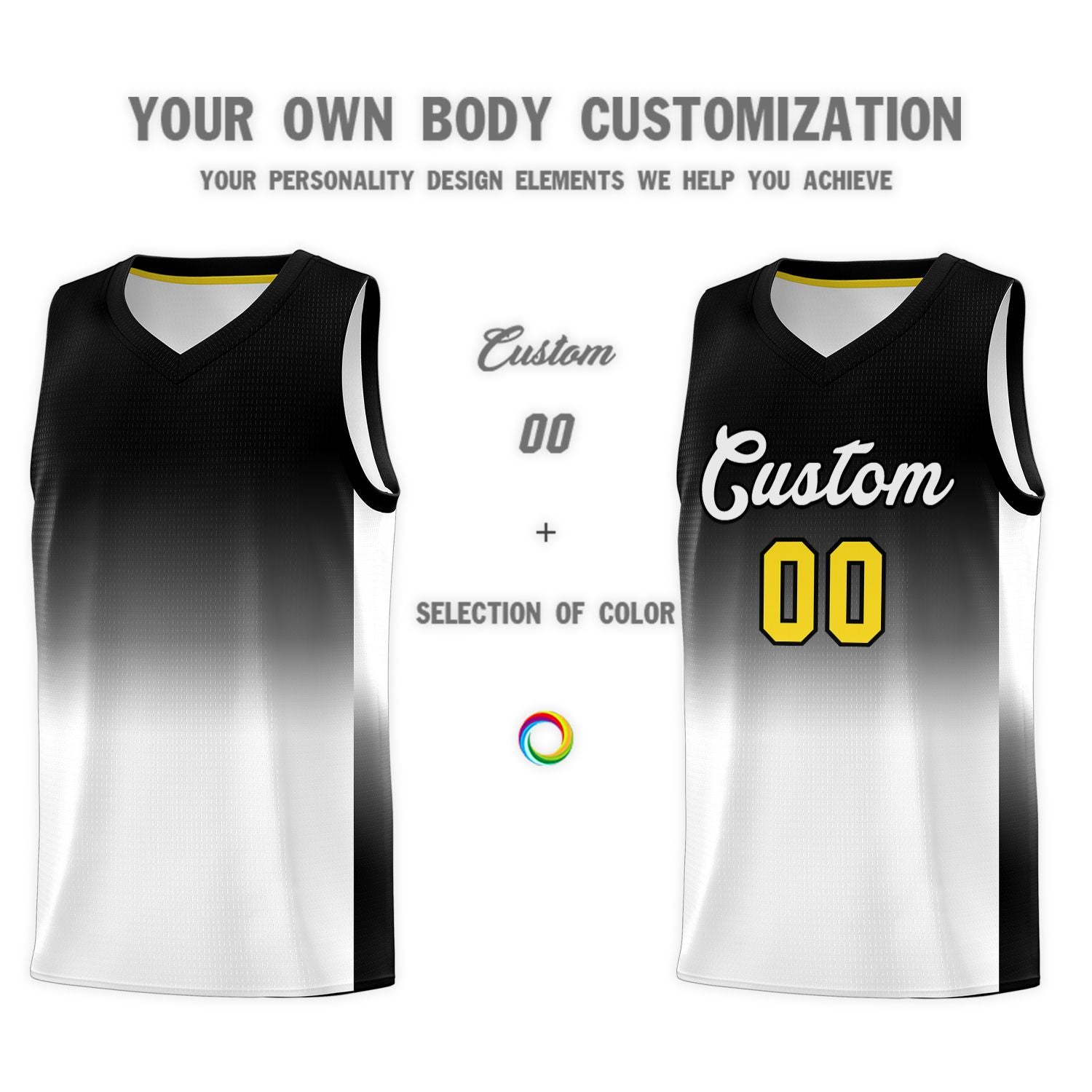 Custom Black White Gradient Fashion Sets Sports Uniform Basketball Jersey