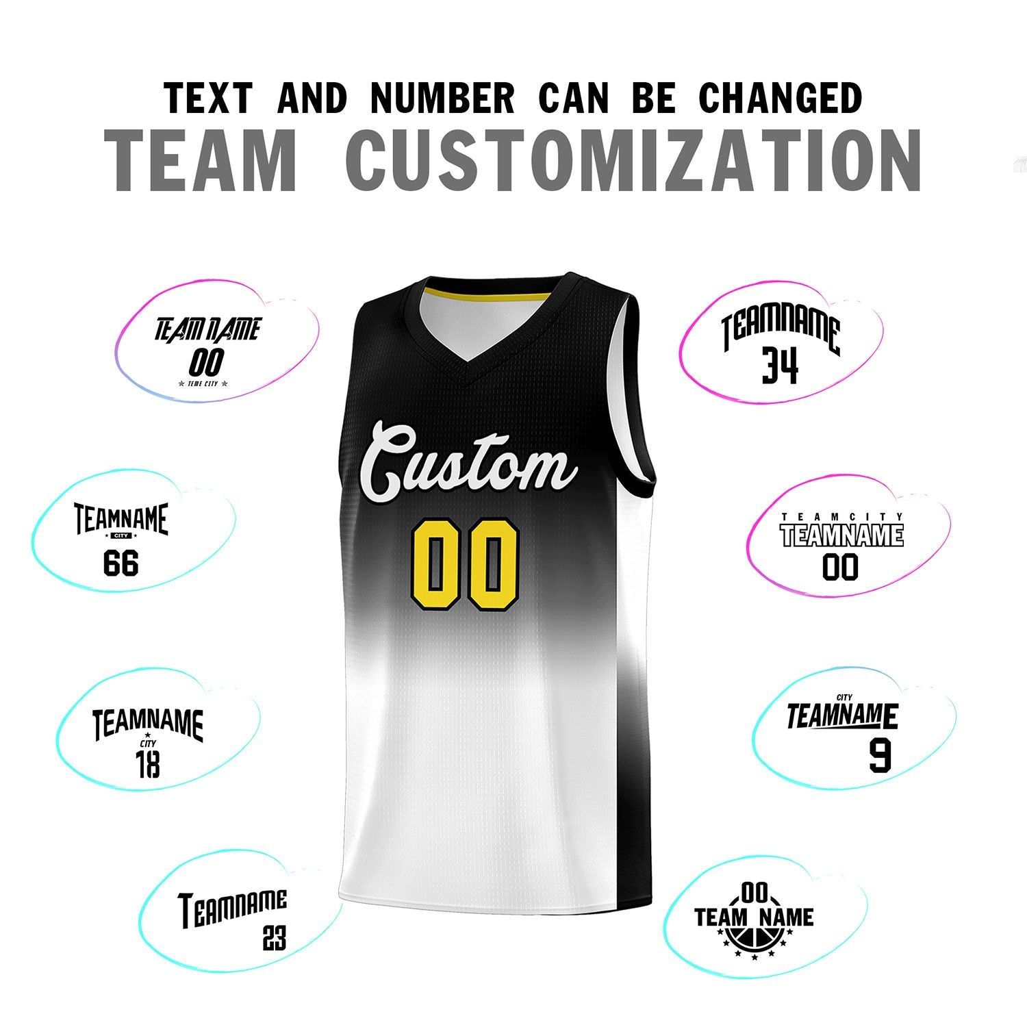 Custom Black White Gradient Fashion Sets Sports Uniform Basketball Jersey