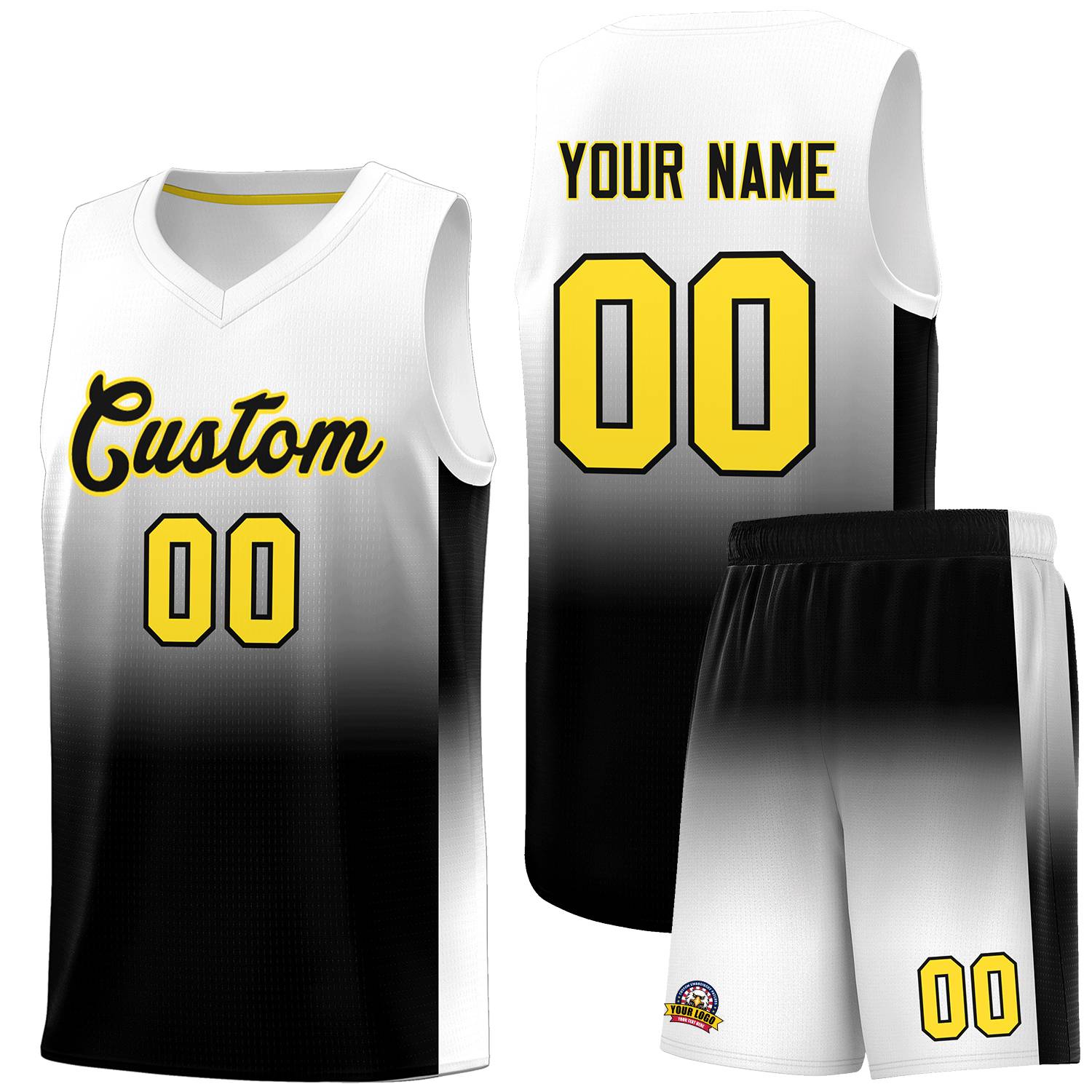 Custom White Black Gradient Fashion Sets Sports Uniform Basketball Jersey