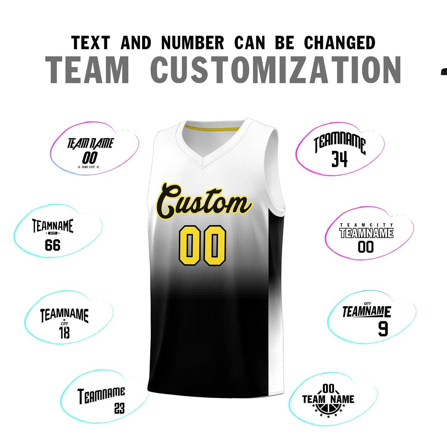 Custom White Black Gradient Fashion Sets Sports Uniform Basketball Jersey