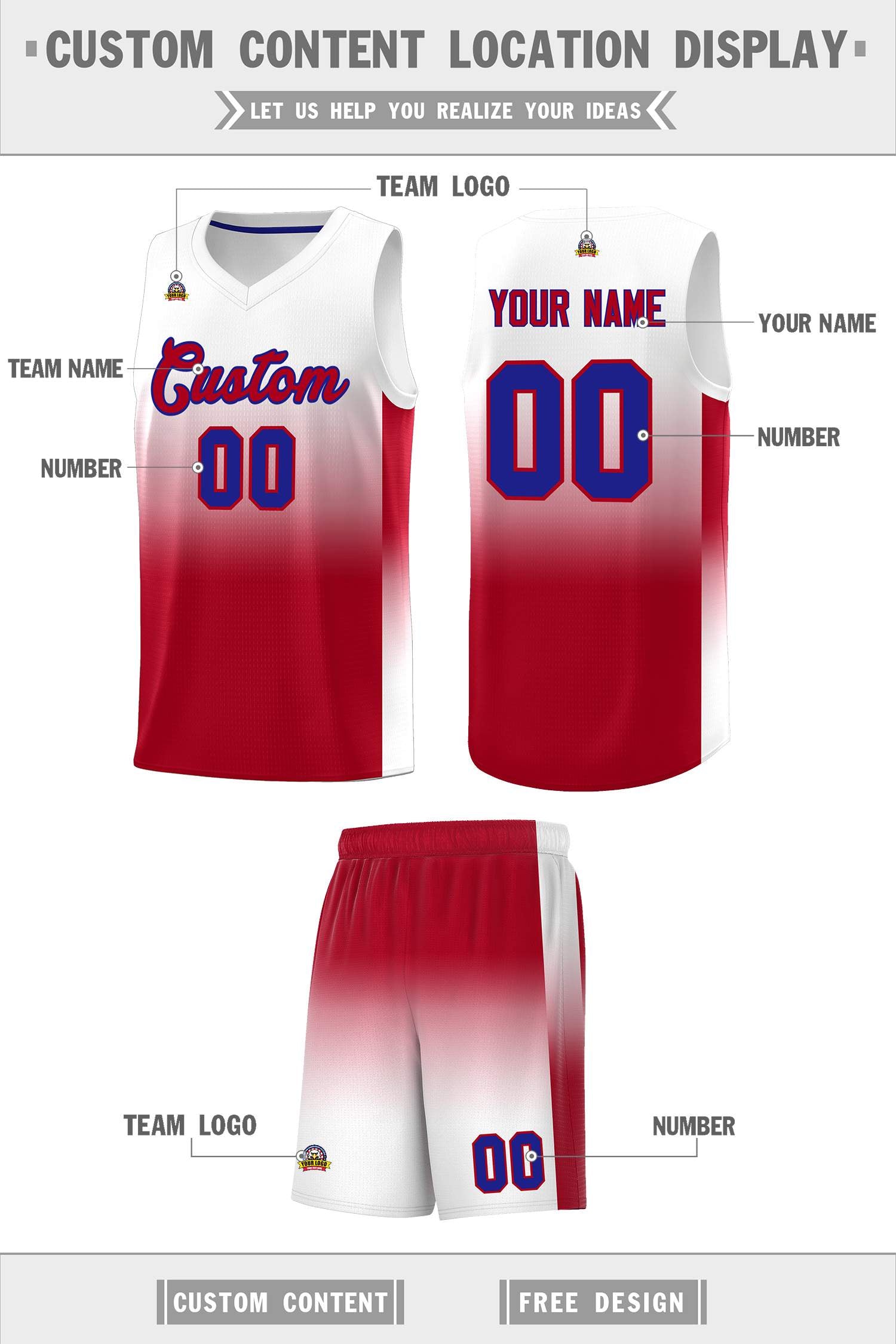 Custom White Red Gradient Fashion Sets Sports Uniform Basketball Jersey