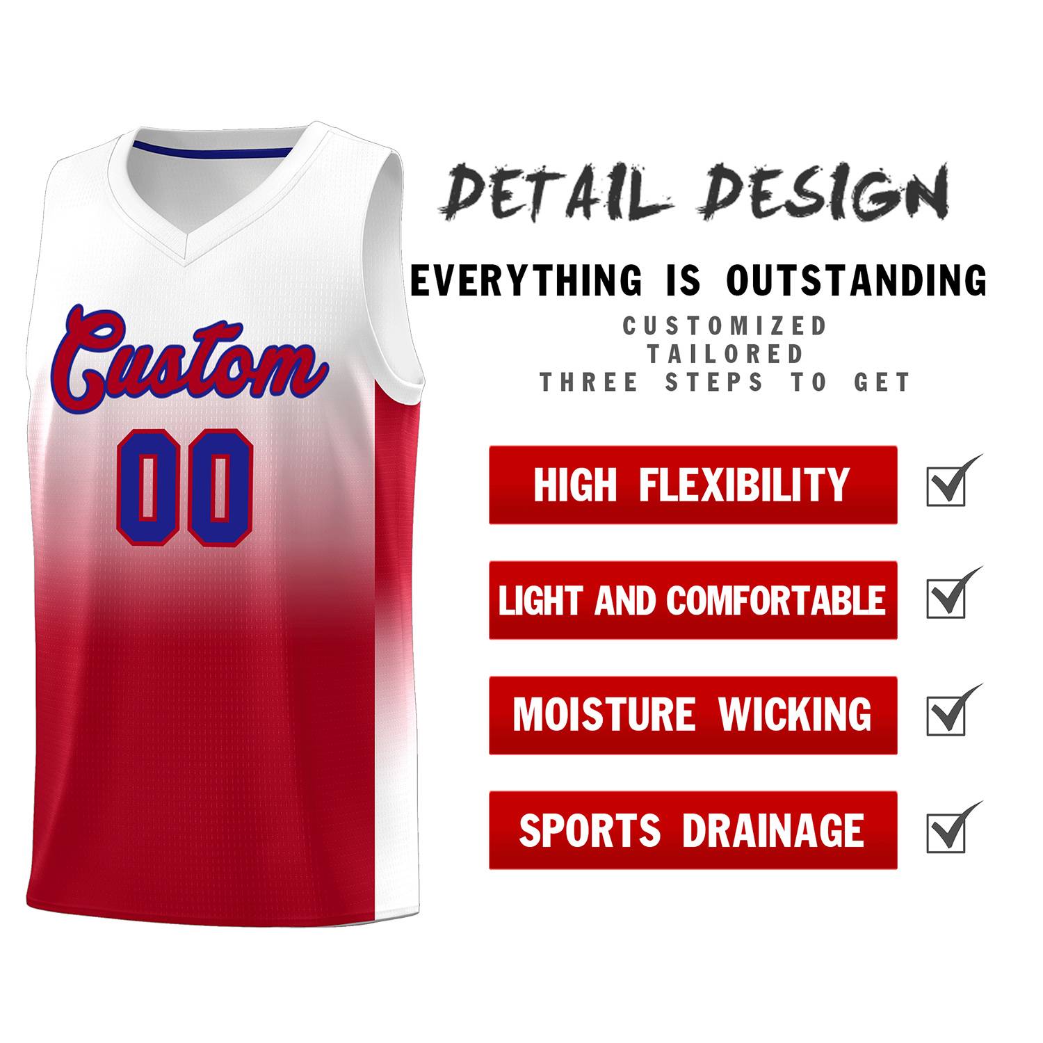 Custom White Red Gradient Fashion Sets Sports Uniform Basketball Jersey