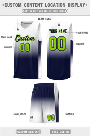 Custom White Navy Gradient Fashion Sets Sports Uniform Basketball Jersey