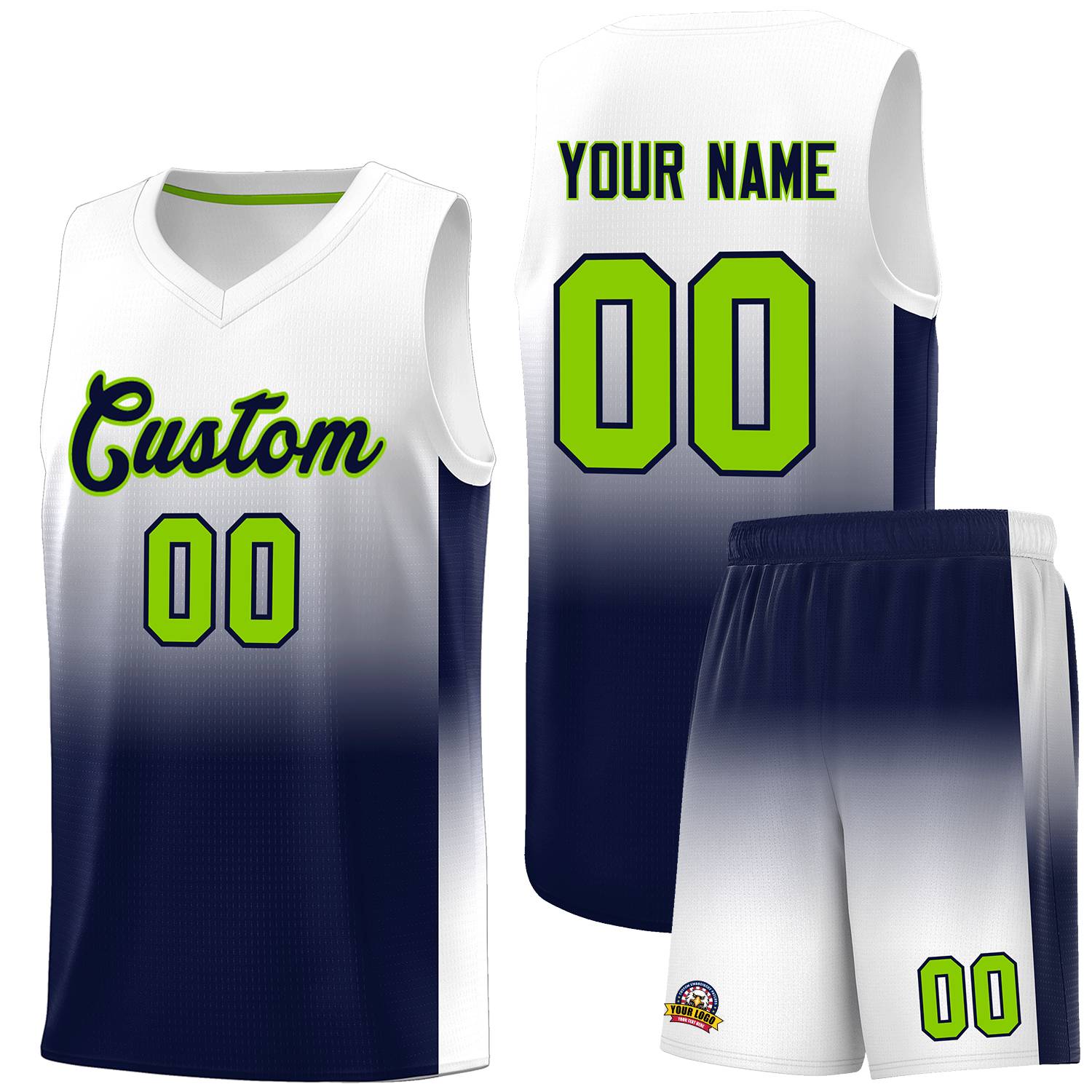 Custom White Navy Gradient Fashion Sets Sports Uniform Basketball Jersey