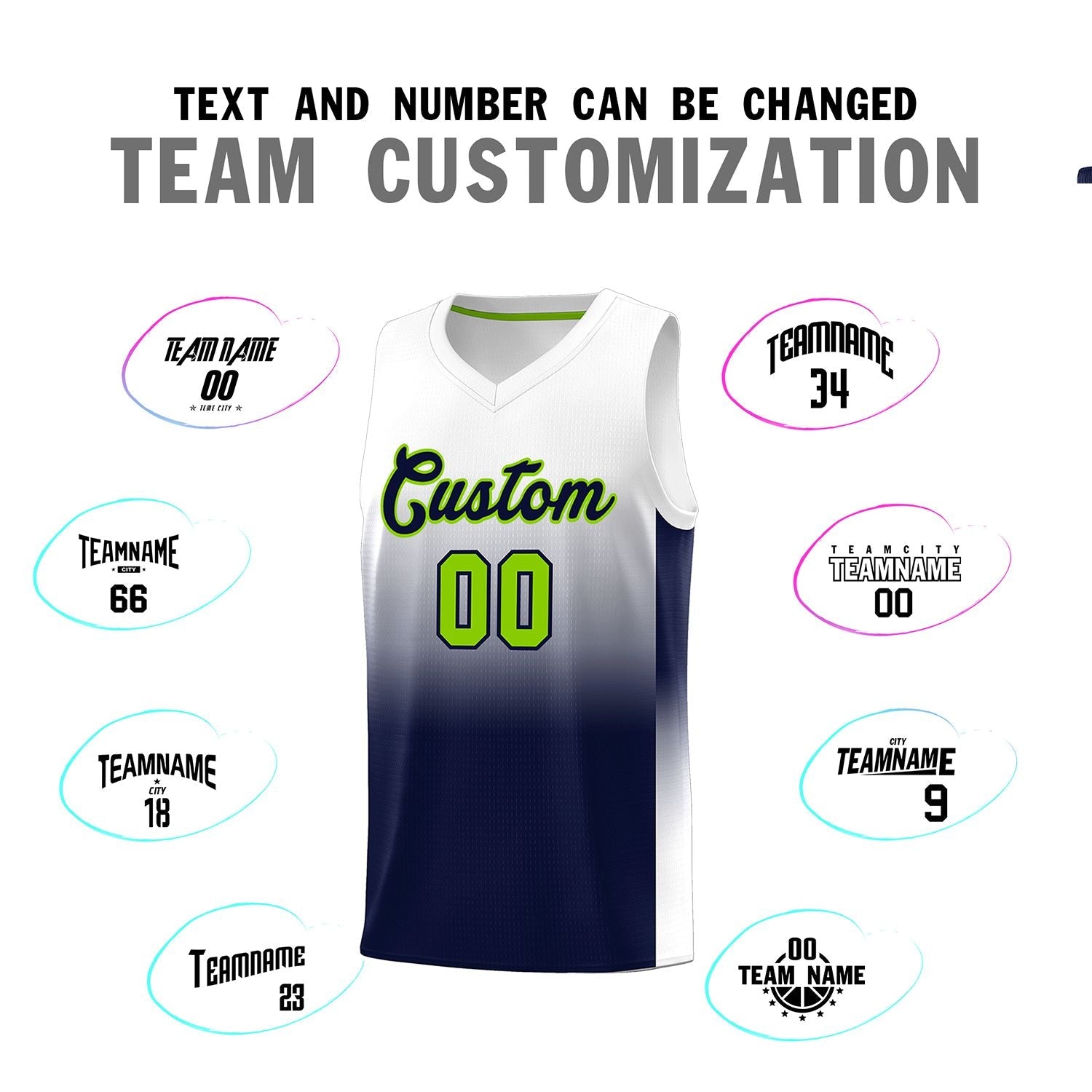 Custom White Navy Gradient Fashion Sets Sports Uniform Basketball Jersey