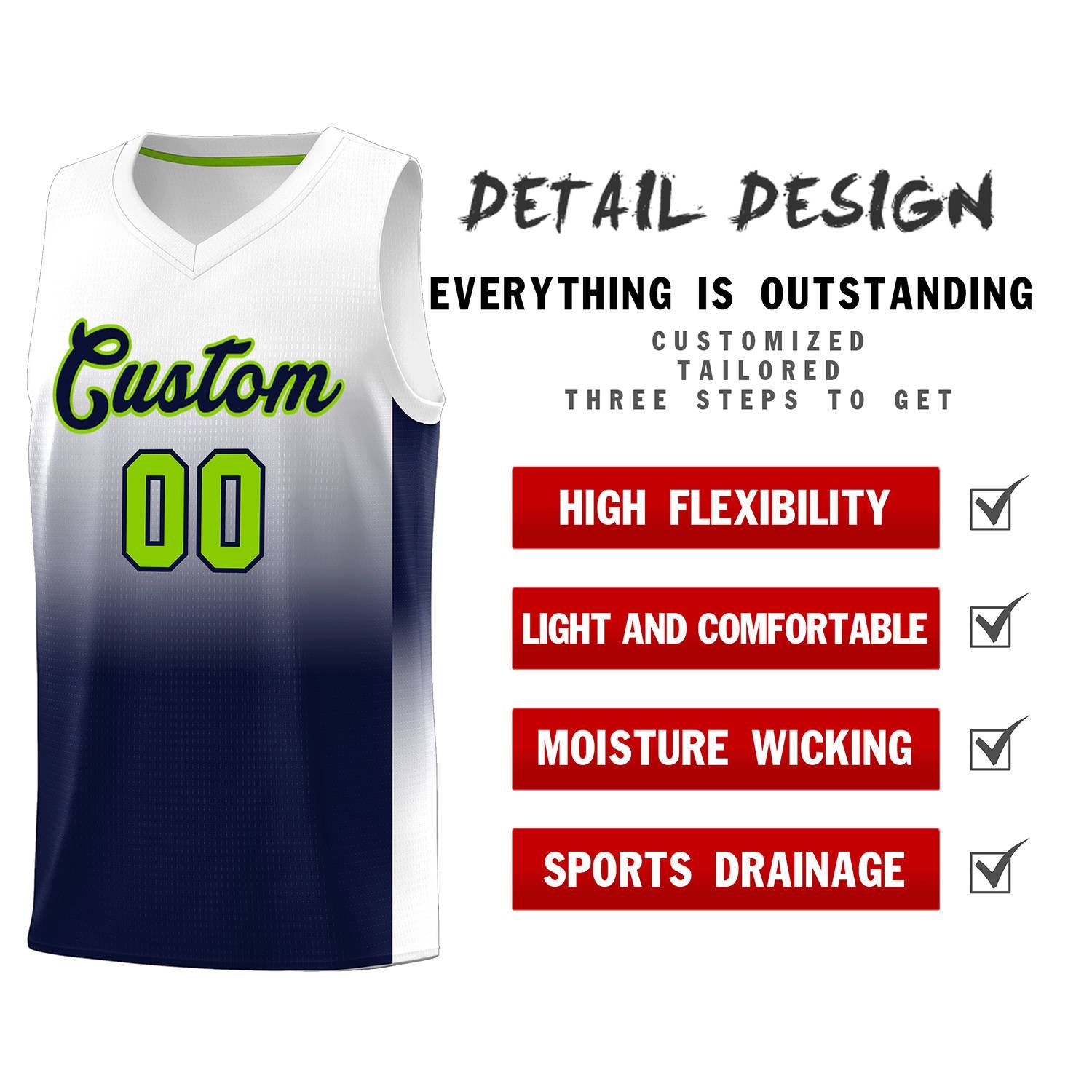 Custom White Navy Gradient Fashion Sets Sports Uniform Basketball Jersey