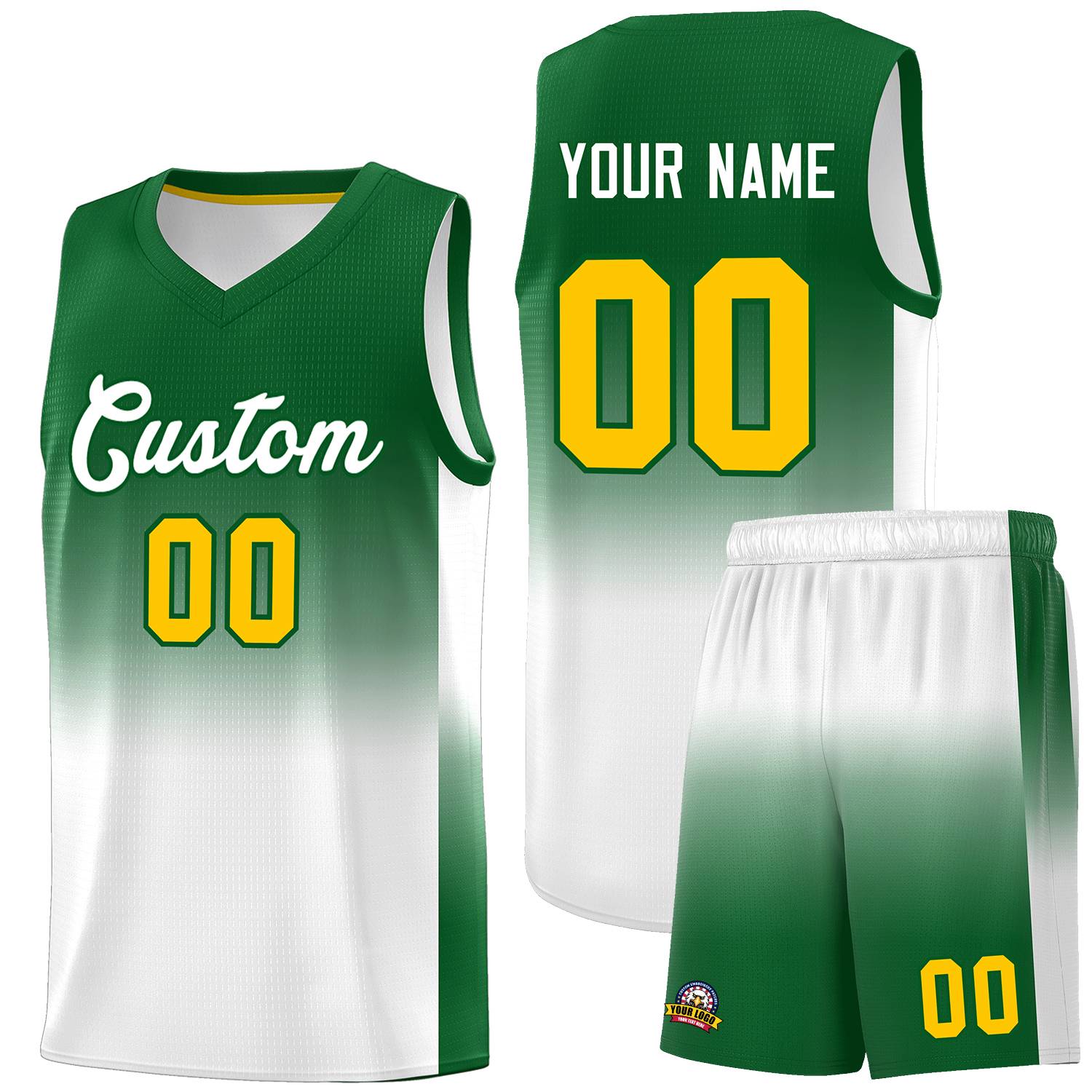 Custom Kelly Green White Gradient Fashion Sets Sports Uniform Basketball Jersey