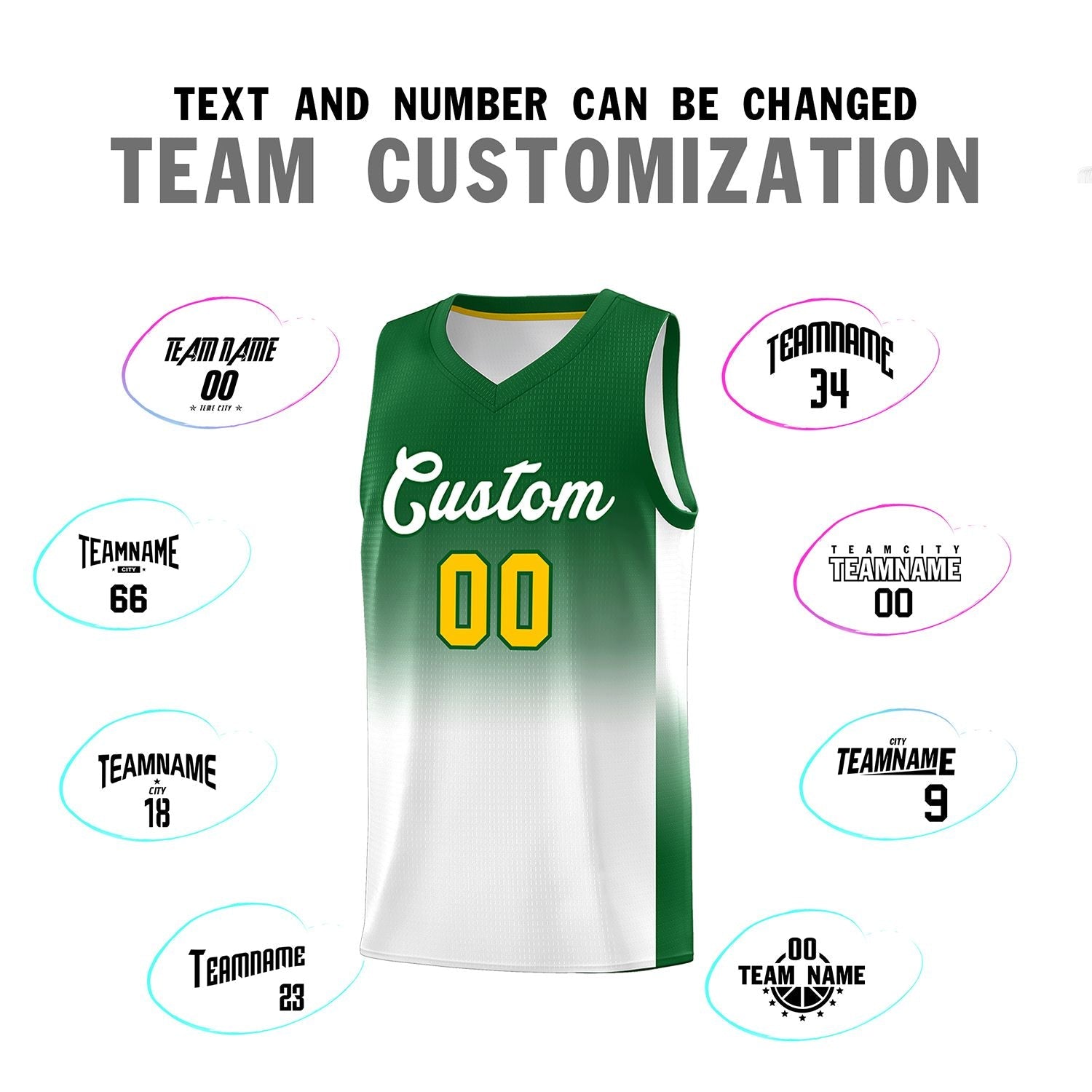 Custom Kelly Green White Gradient Fashion Sets Sports Uniform Basketball Jersey