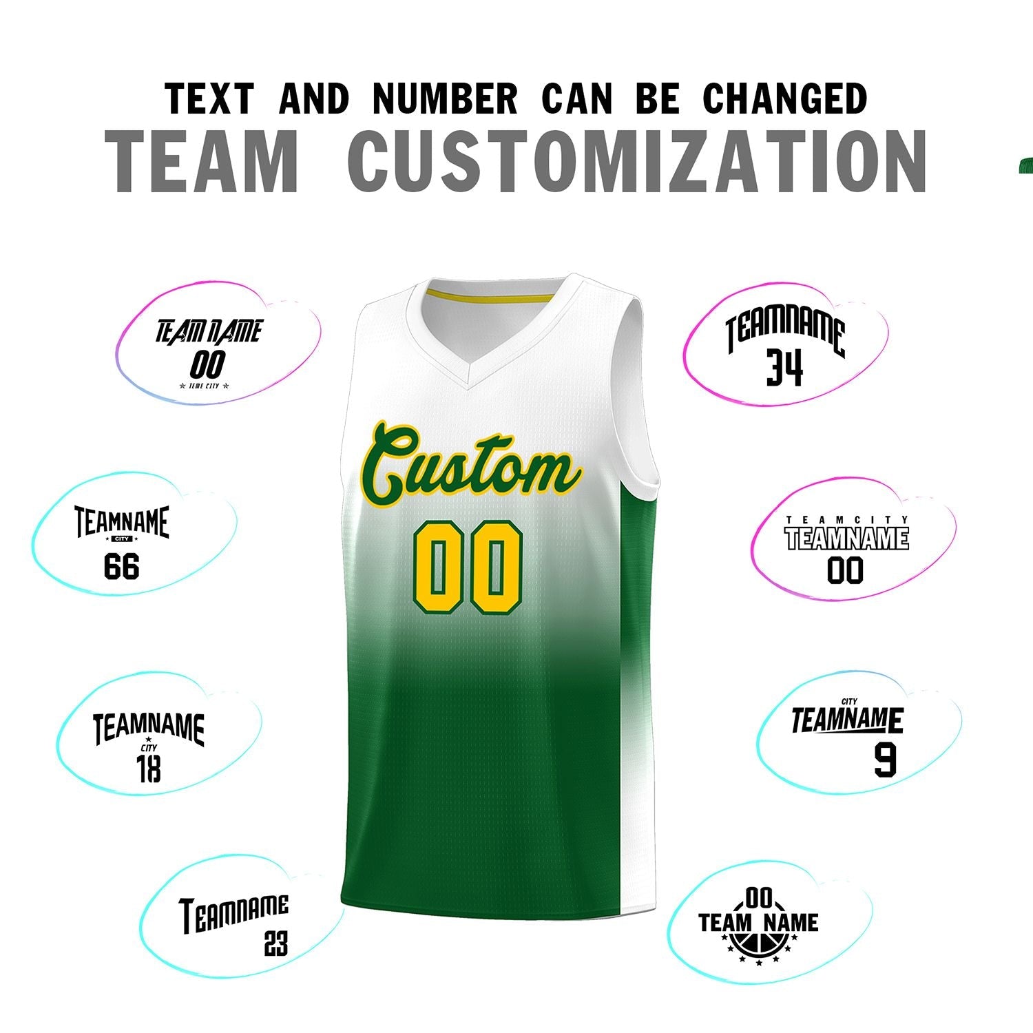 Custom White Kelly Green Gradient Fashion Sets Sports Uniform Basketball Jersey