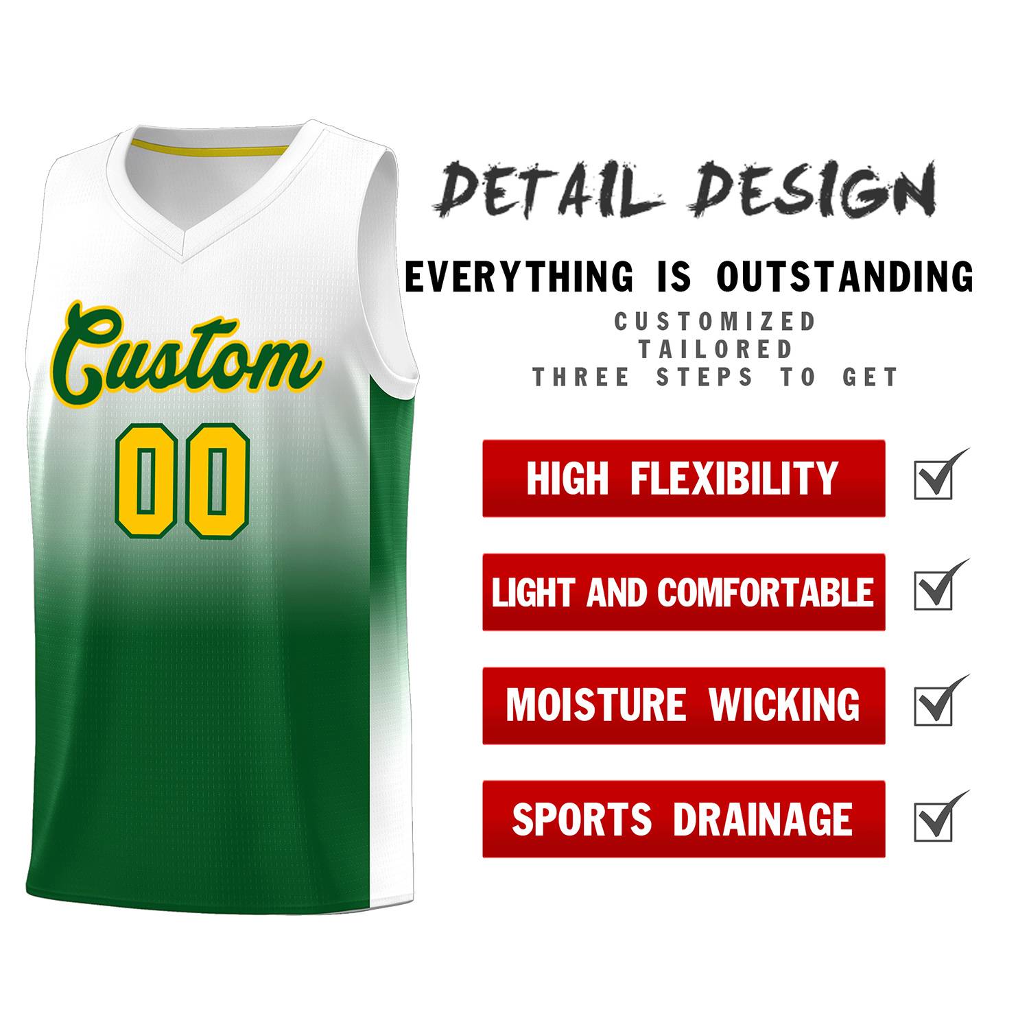 Custom White Kelly Green Gradient Fashion Sets Sports Uniform Basketball Jersey