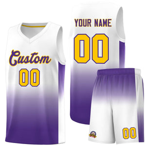 Custom White Purple Gradient Fashion Sets Sports Uniform Basketball Jersey