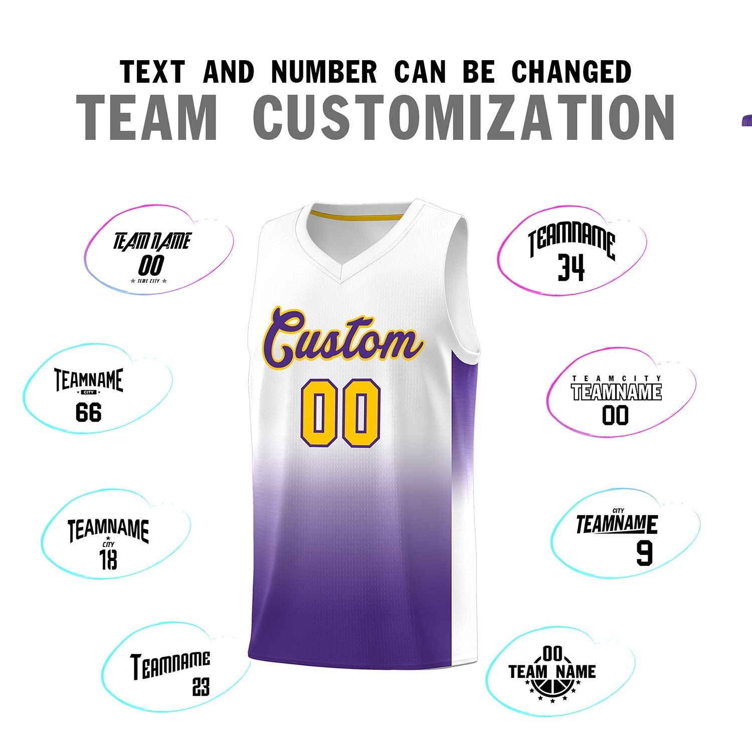 Custom White Purple Gradient Fashion Sets Sports Uniform Basketball Jersey