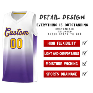 Custom White Purple Gradient Fashion Sets Sports Uniform Basketball Jersey